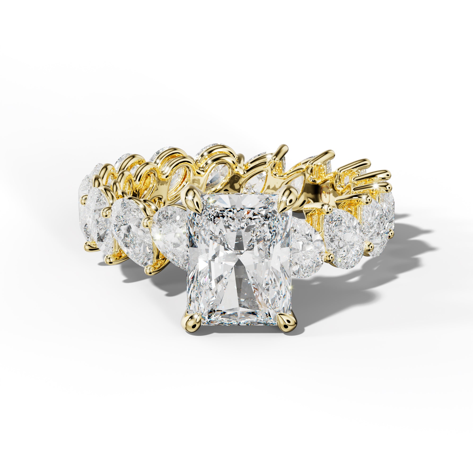 Quinn Radiant Diamond  Engagement Ring With Slanted Pear Side Stones