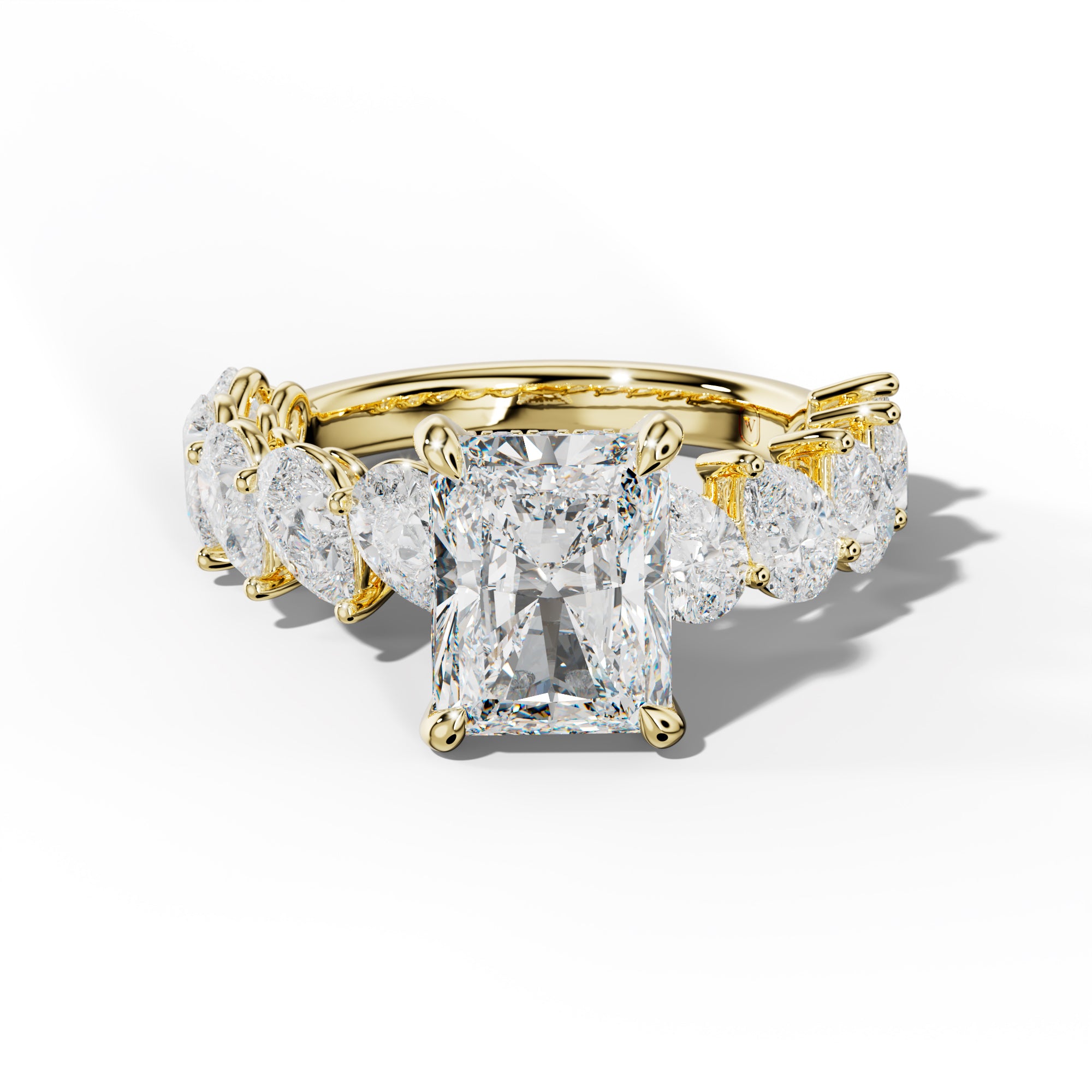 Elisabeth Radiant Diamond Engagement Ring With Slanted Pear Side Stones