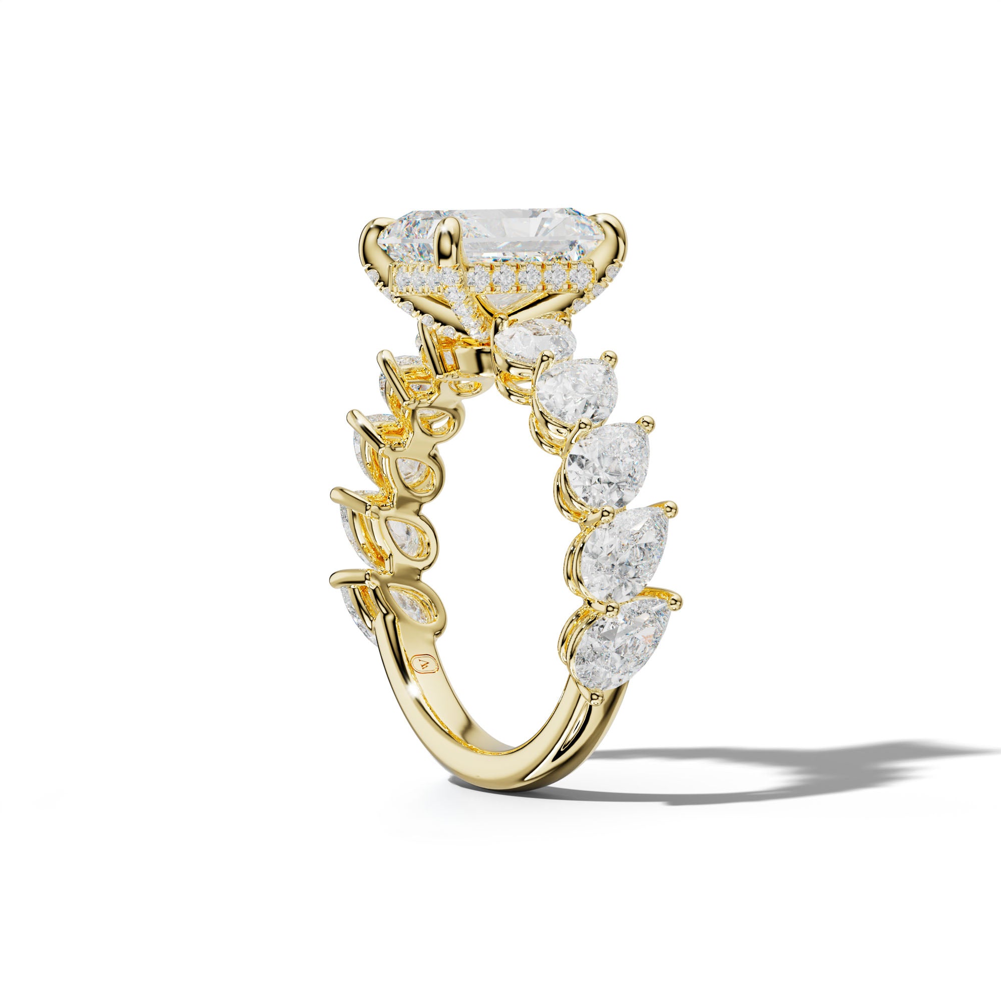 Elisabeth Radiant Diamond Engagement Ring With Slanted Pear Side Stones
