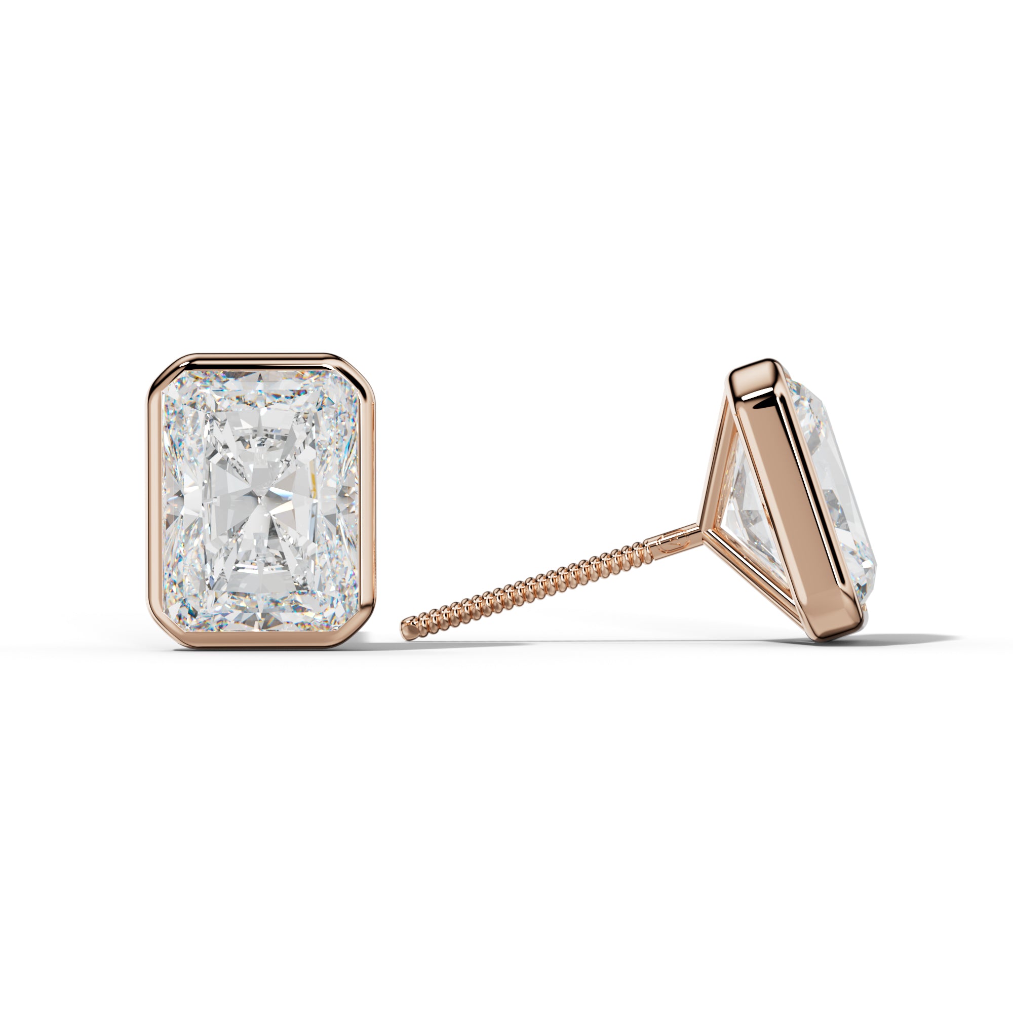Radiant Diamond Stud Earrings With Martini Bezel Set