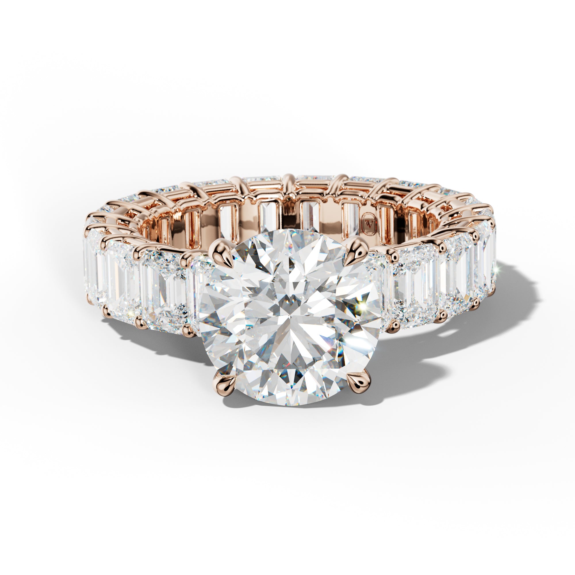 Jazmine Round Diamond Engagement Ring With Emerald Cut Side Stones