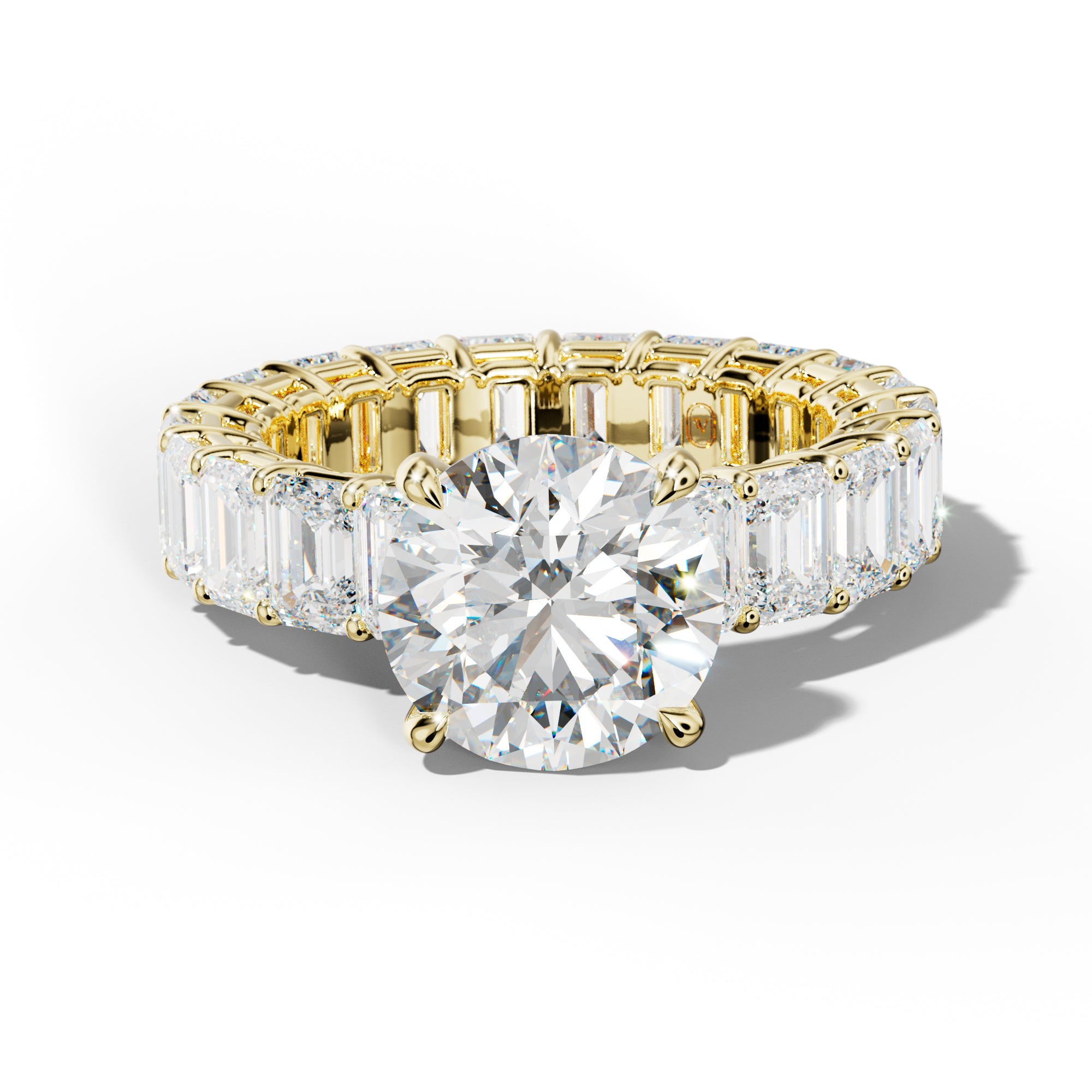 Jazmine Round Diamond Engagement Ring With Emerald Cut Side Stones