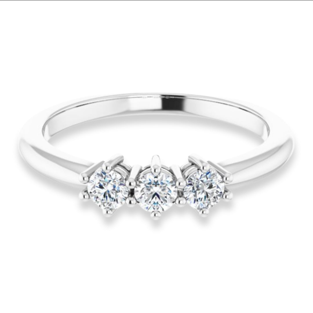 Round Diamond Three Stone Wedding Band-VIRABYANI