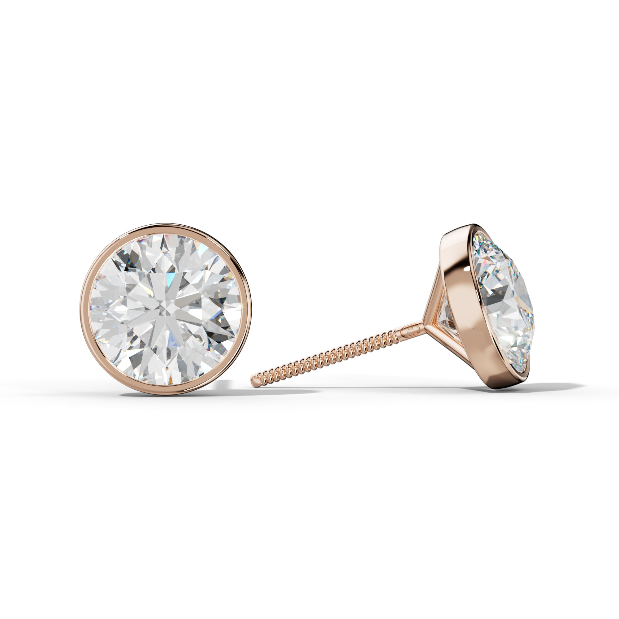 Round Diamond Stud Earrings With Martini Bezel Set