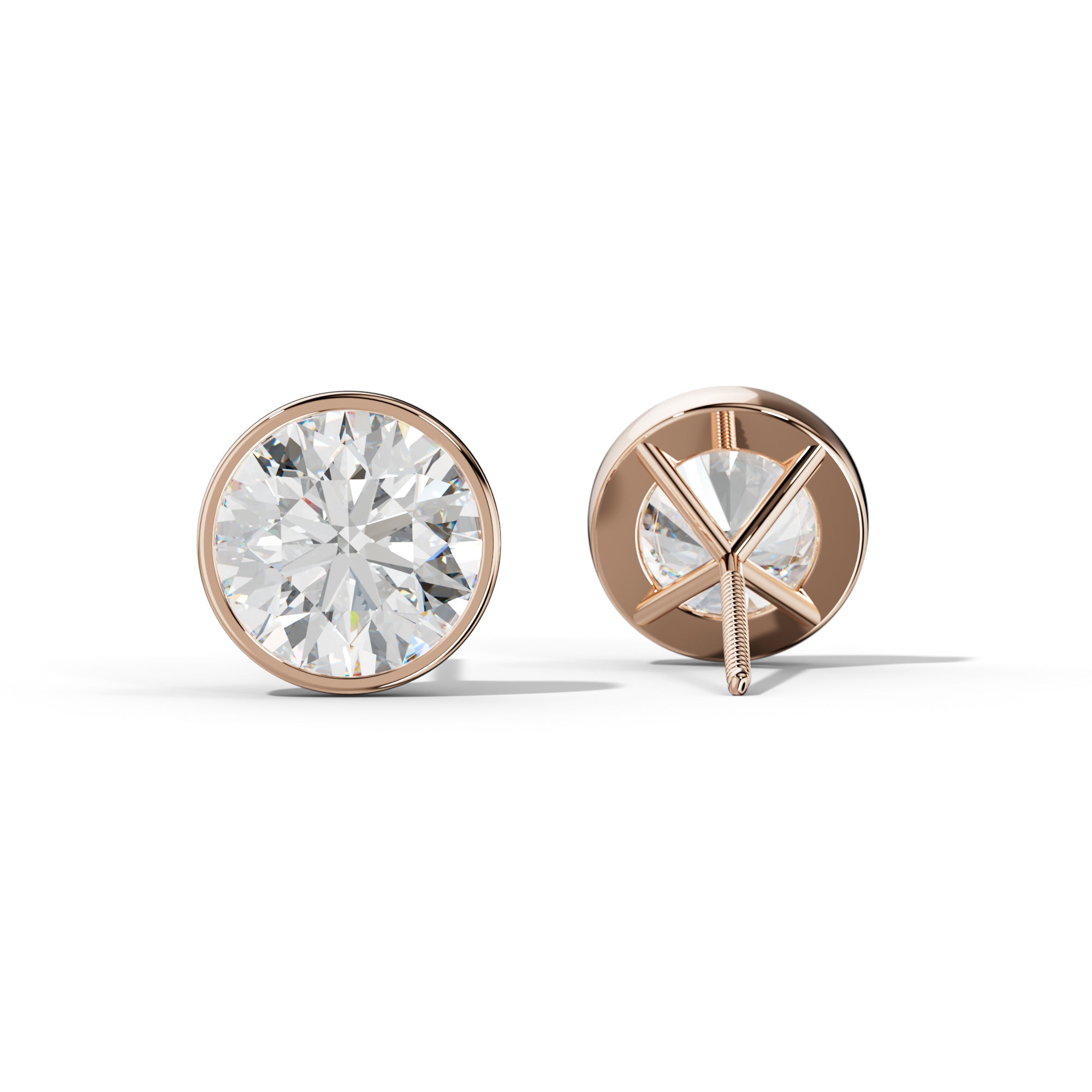 Round Diamond Stud Earrings With Martini Bezel Set