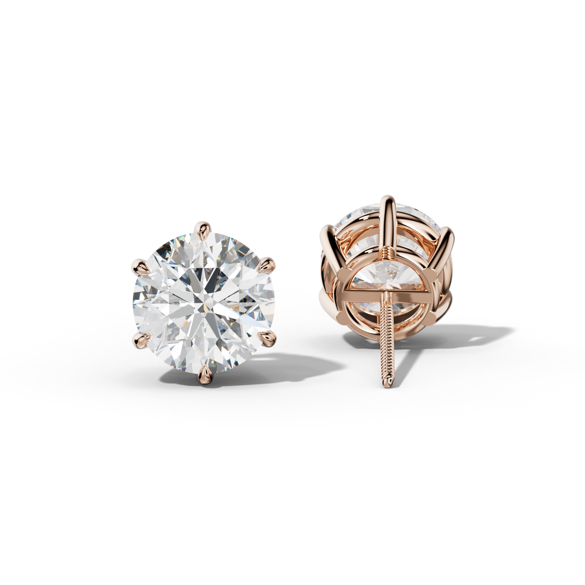 Round Diamond Stud Earrings With Six Prongs