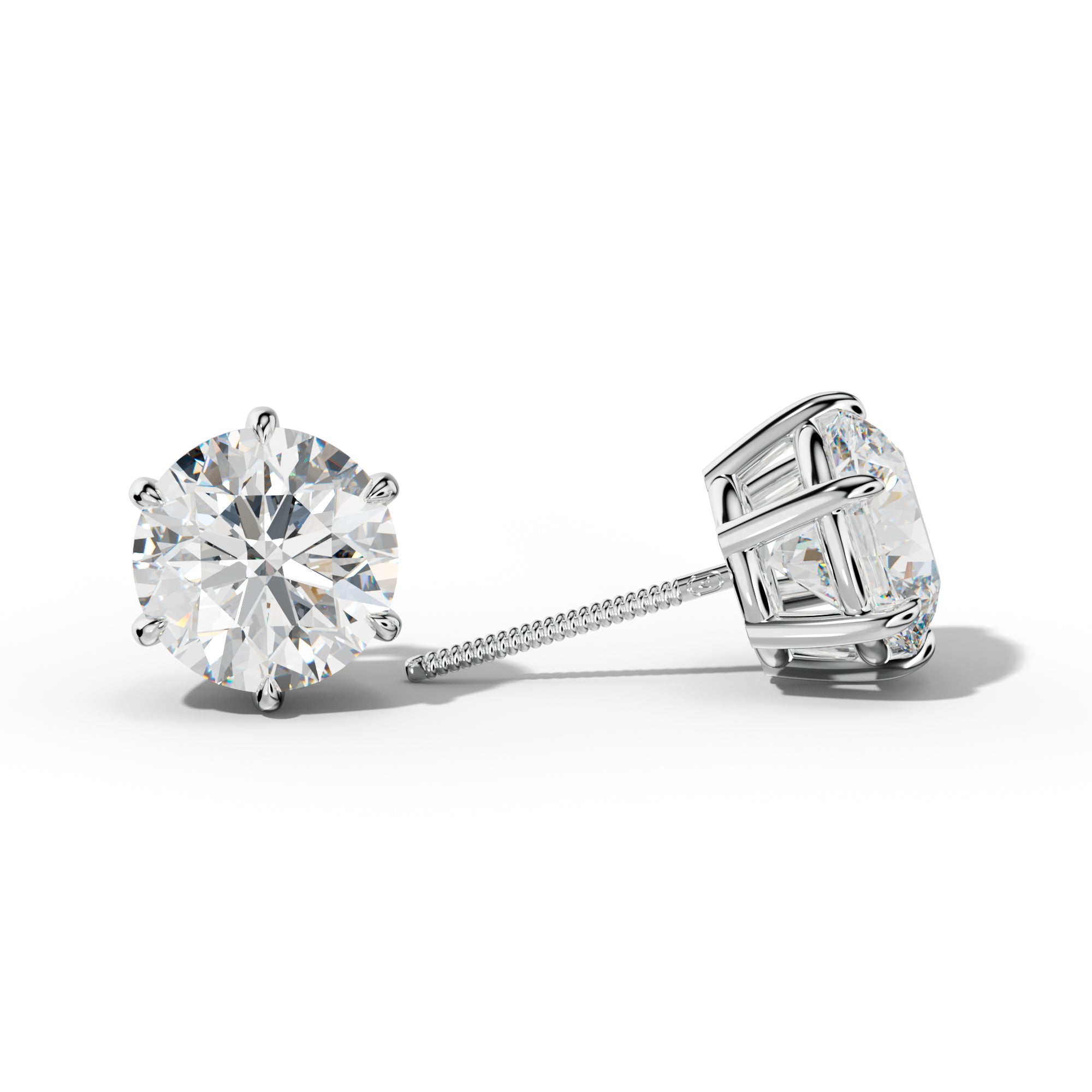 Round Diamond Stud Earrings With Six Prongs