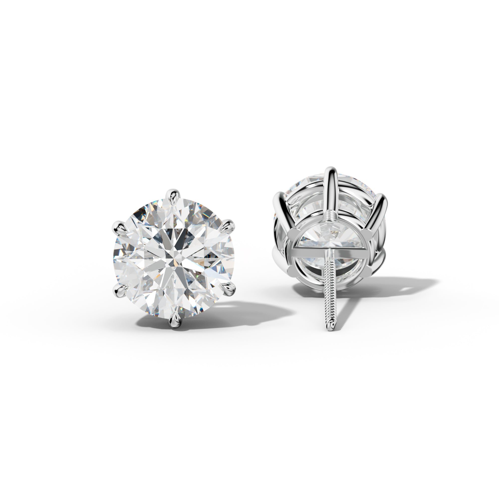 Round Diamond Stud Earrings With Six Prongs