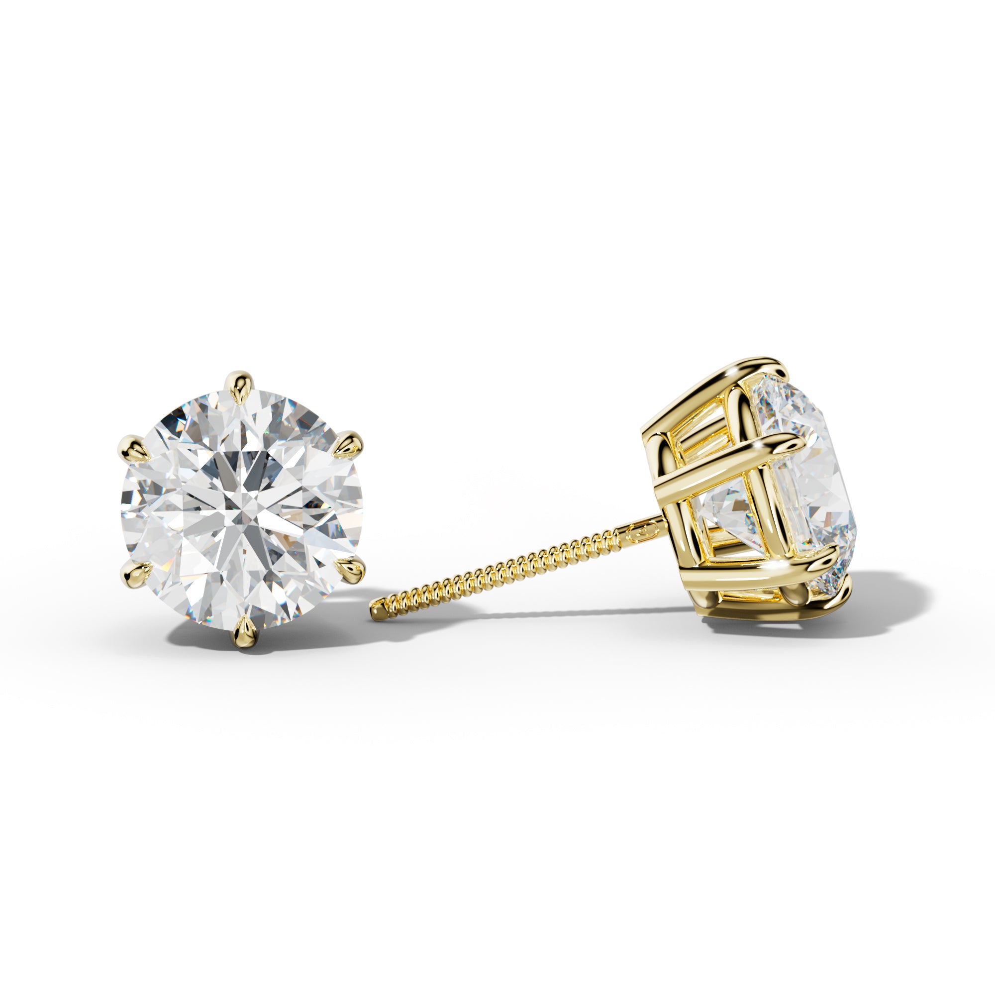 Round Diamond Stud Earrings With Six Prongs