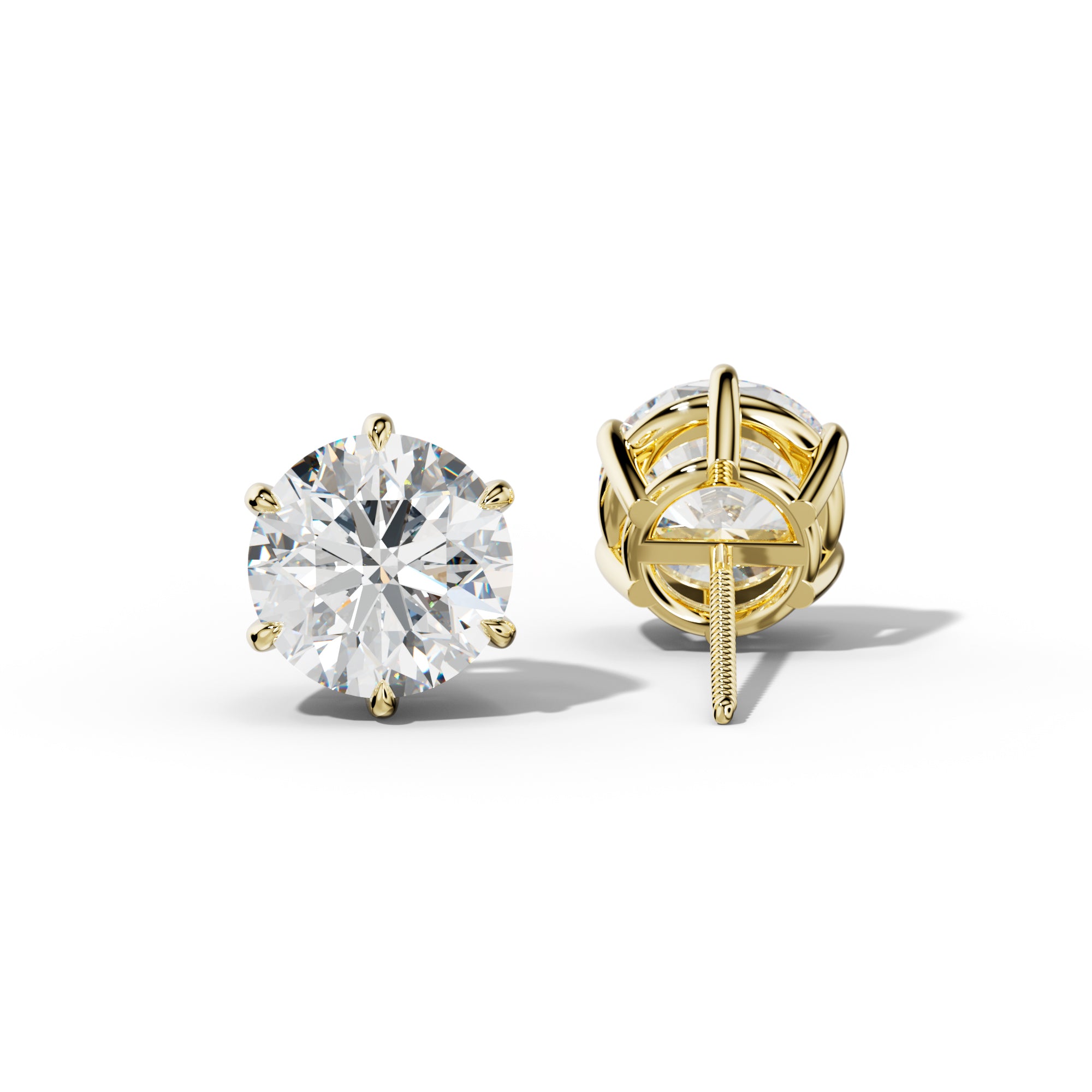 Round Diamond Stud Earrings With Six Prongs