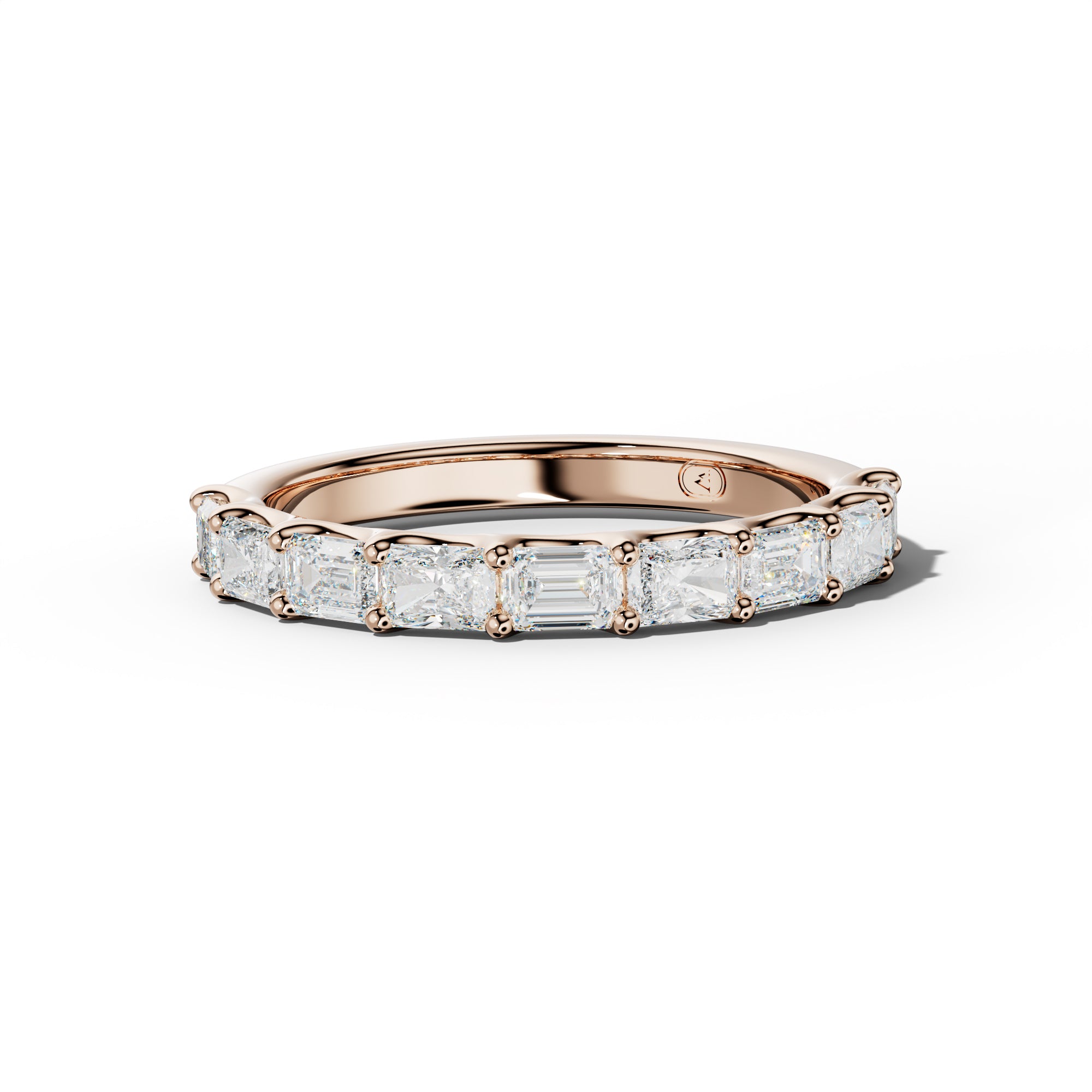 1.0 Carat East West Radiant and Emerald Diamond Half Anniversary Band Shared Prong