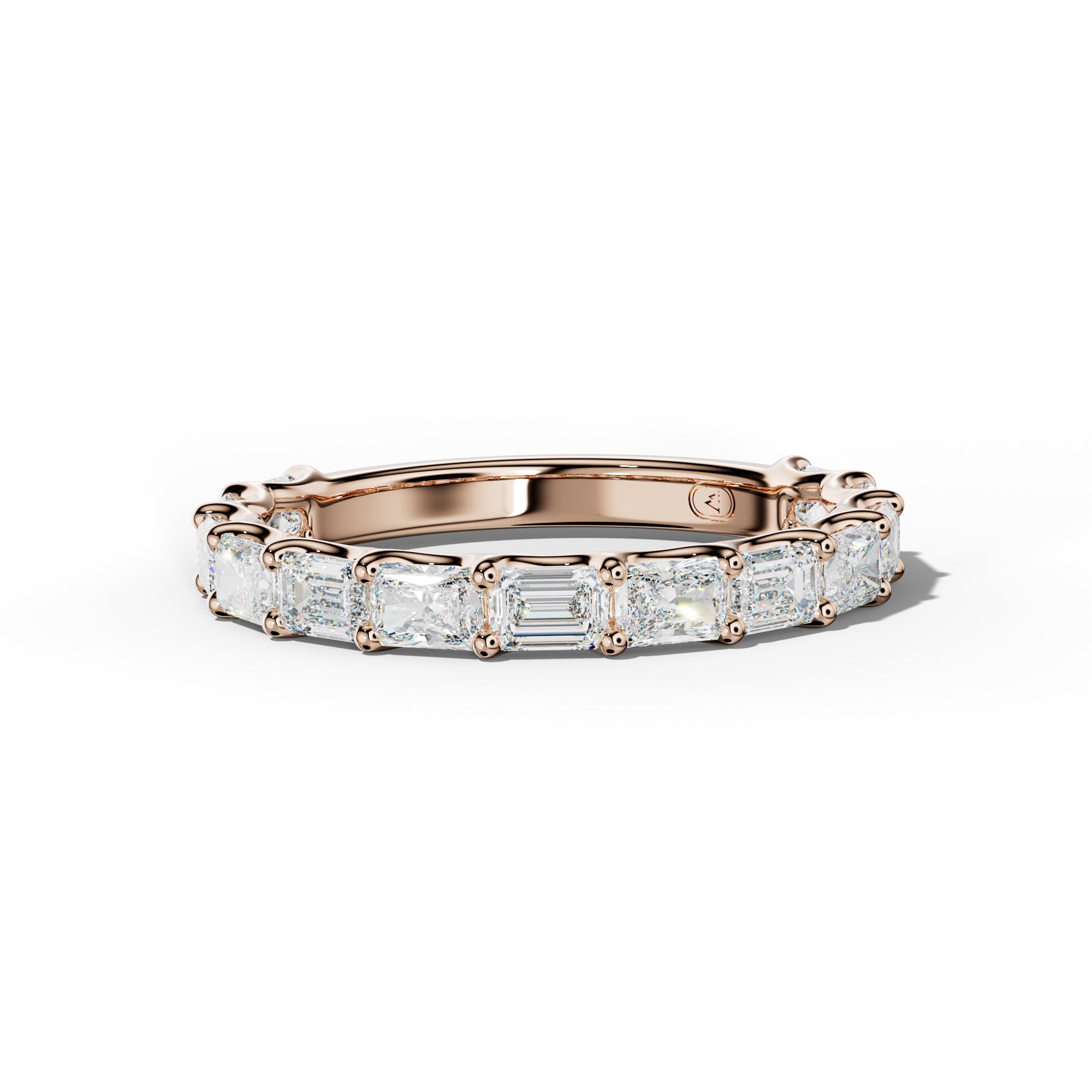 2.0 Carat East West Radiant and Emerald Diamond 3/4 Anniversary Band Shared Prong