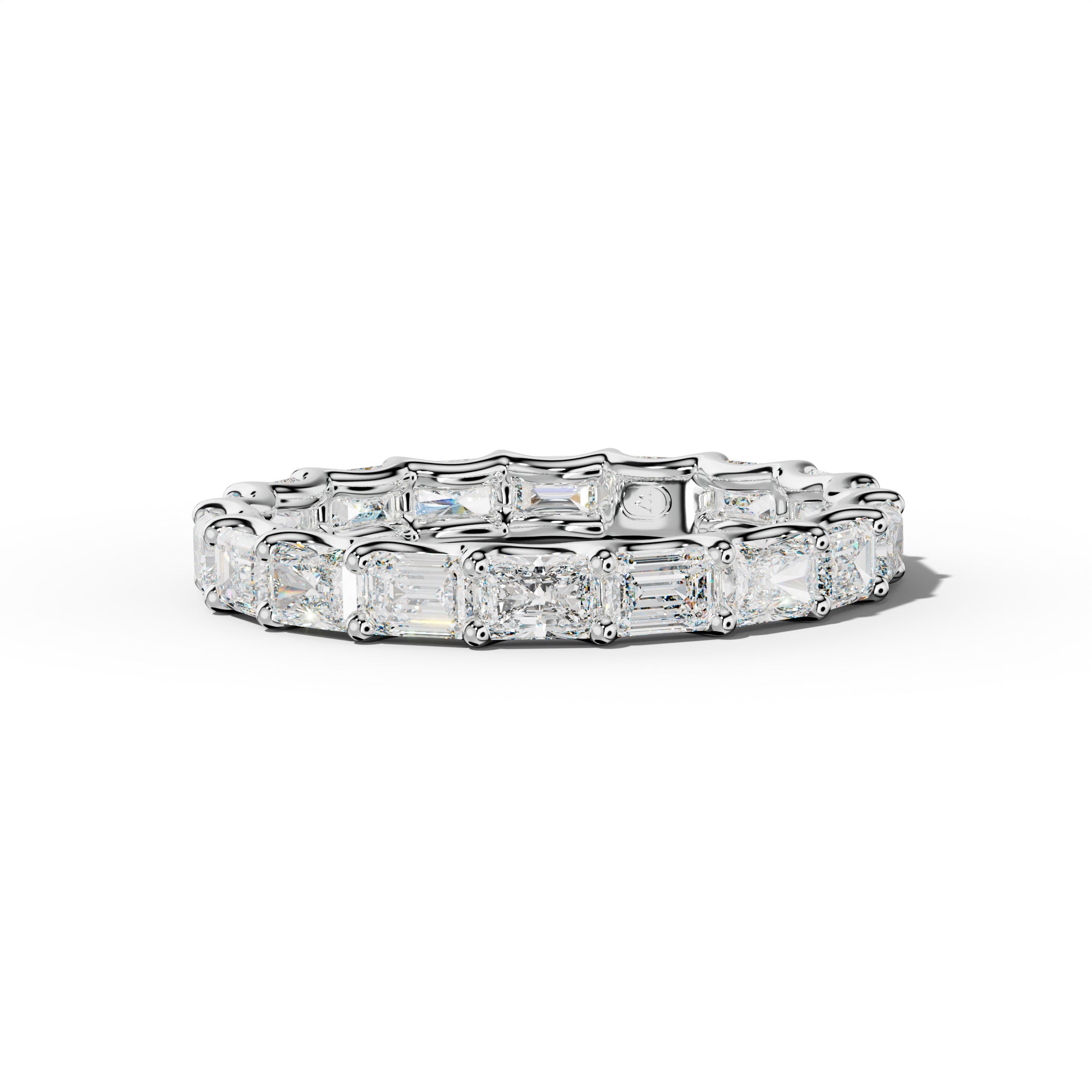 3.0 Carat East West Radiant and Emerald Diamond Eternity Band Shared Prong