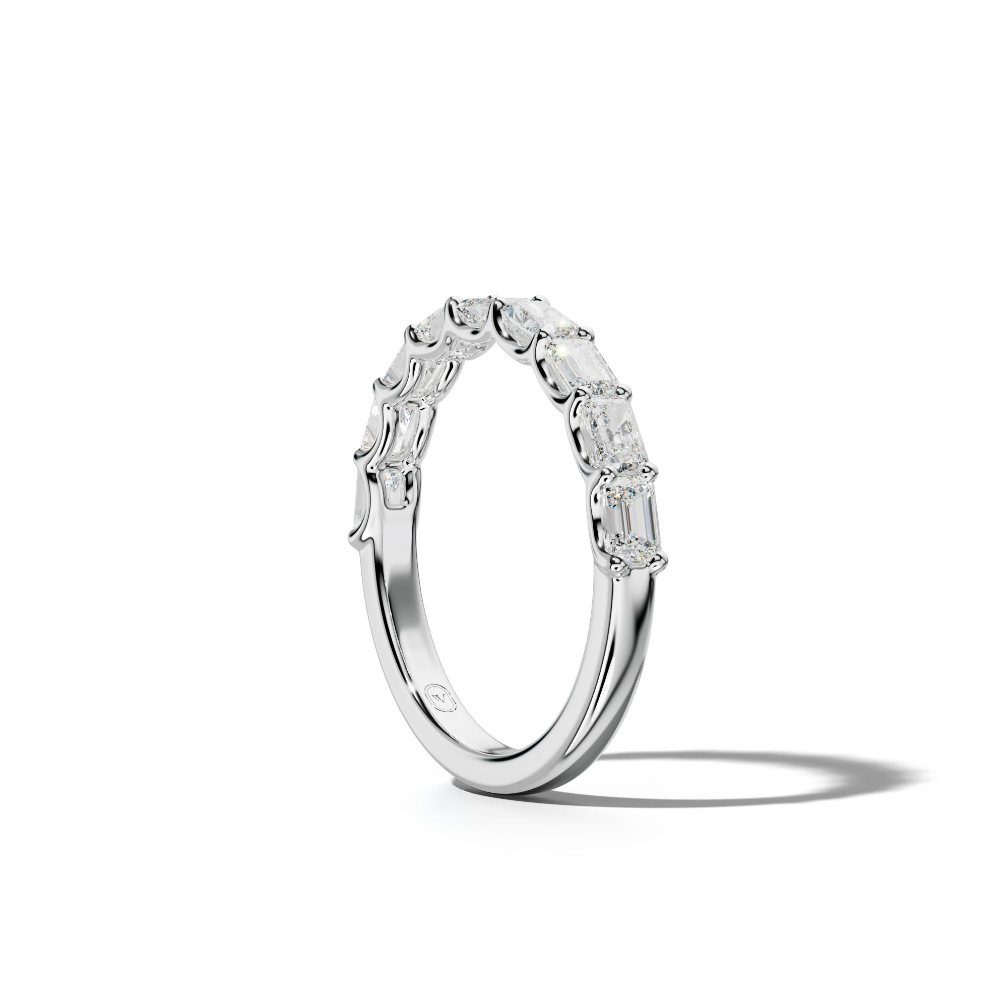 1.0 Carat East West Radiant and Emerald Diamond Half Anniversary Band Shared Prong