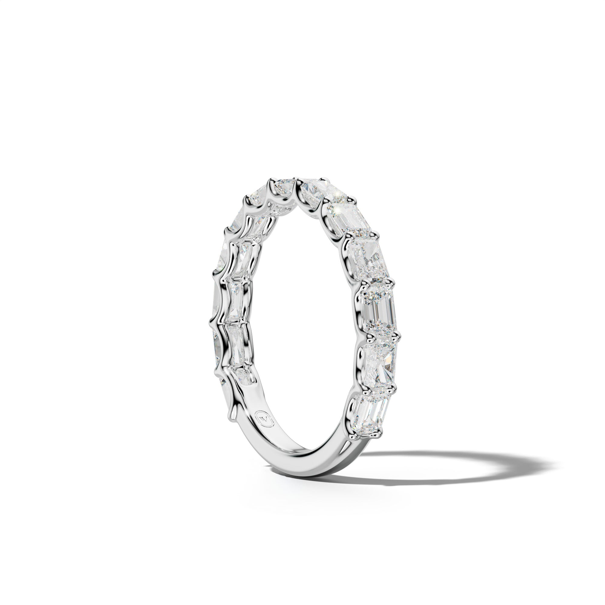 2.0 Carat East West Radiant and Emerald Diamond 3/4 Anniversary Band Shared Prong