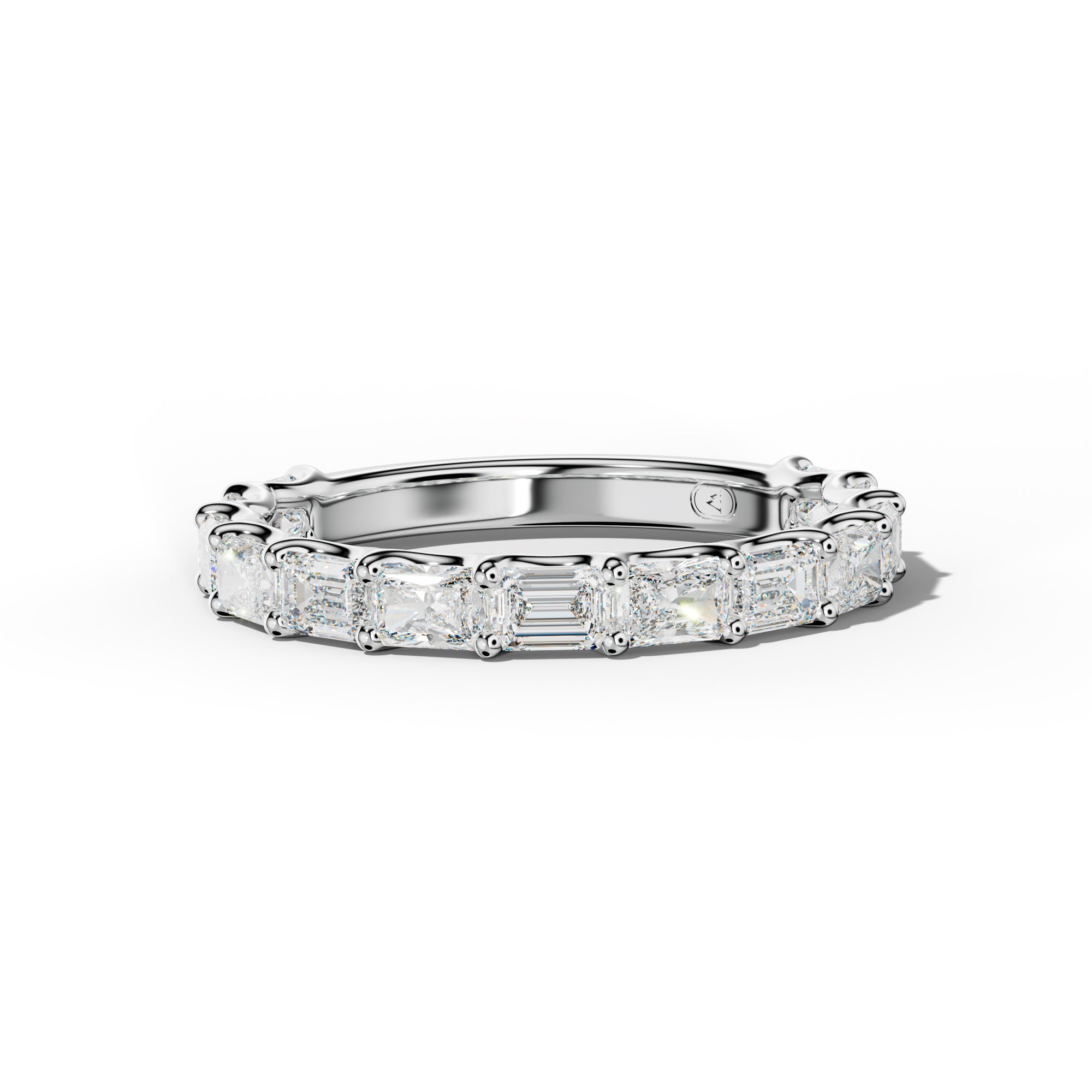 2.0 Carat East West Radiant and Emerald Diamond 3/4 Anniversary Band Shared Prong
