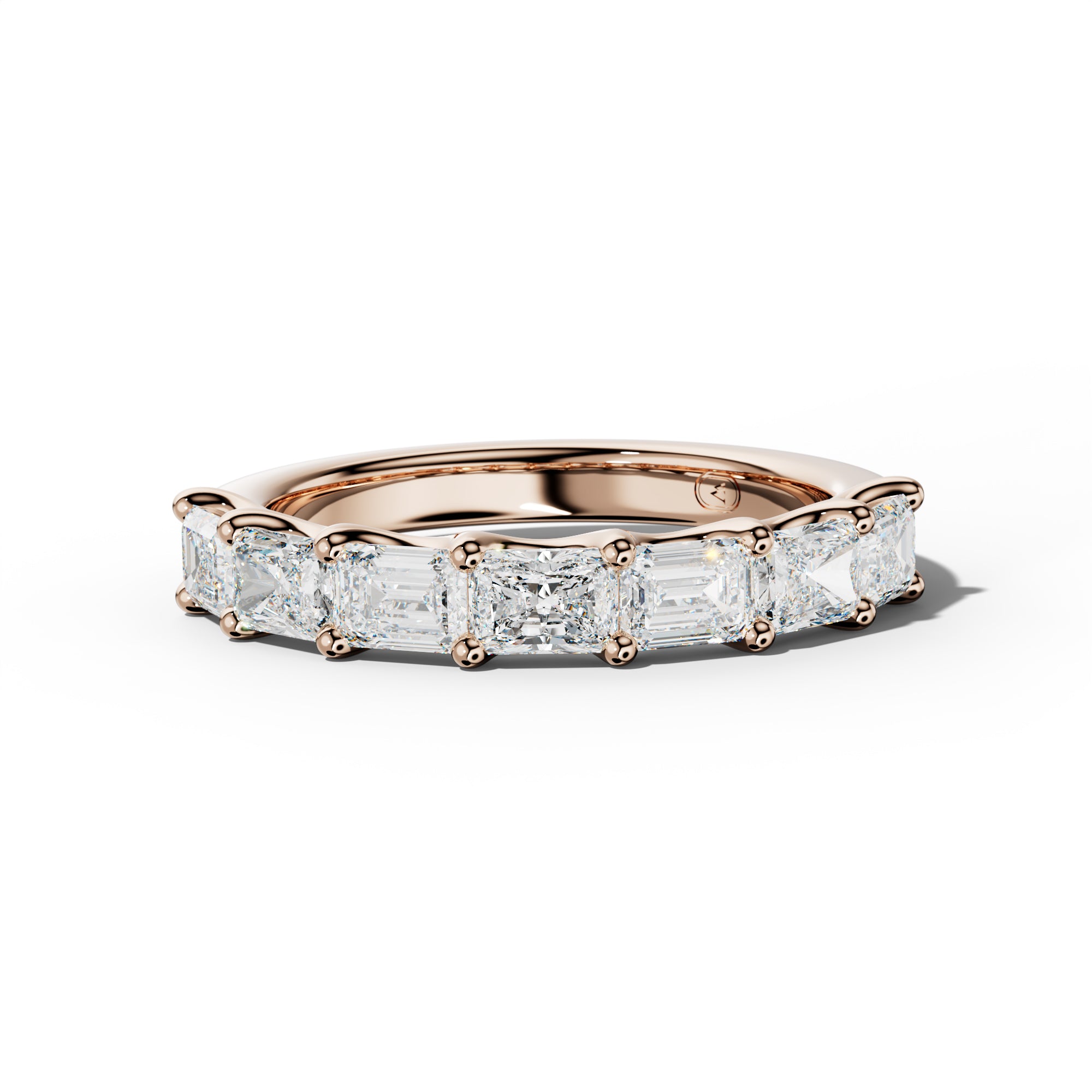 2.0 Carat East West Radiant and Emerald Diamond Half Anniversary Band Shared Prong