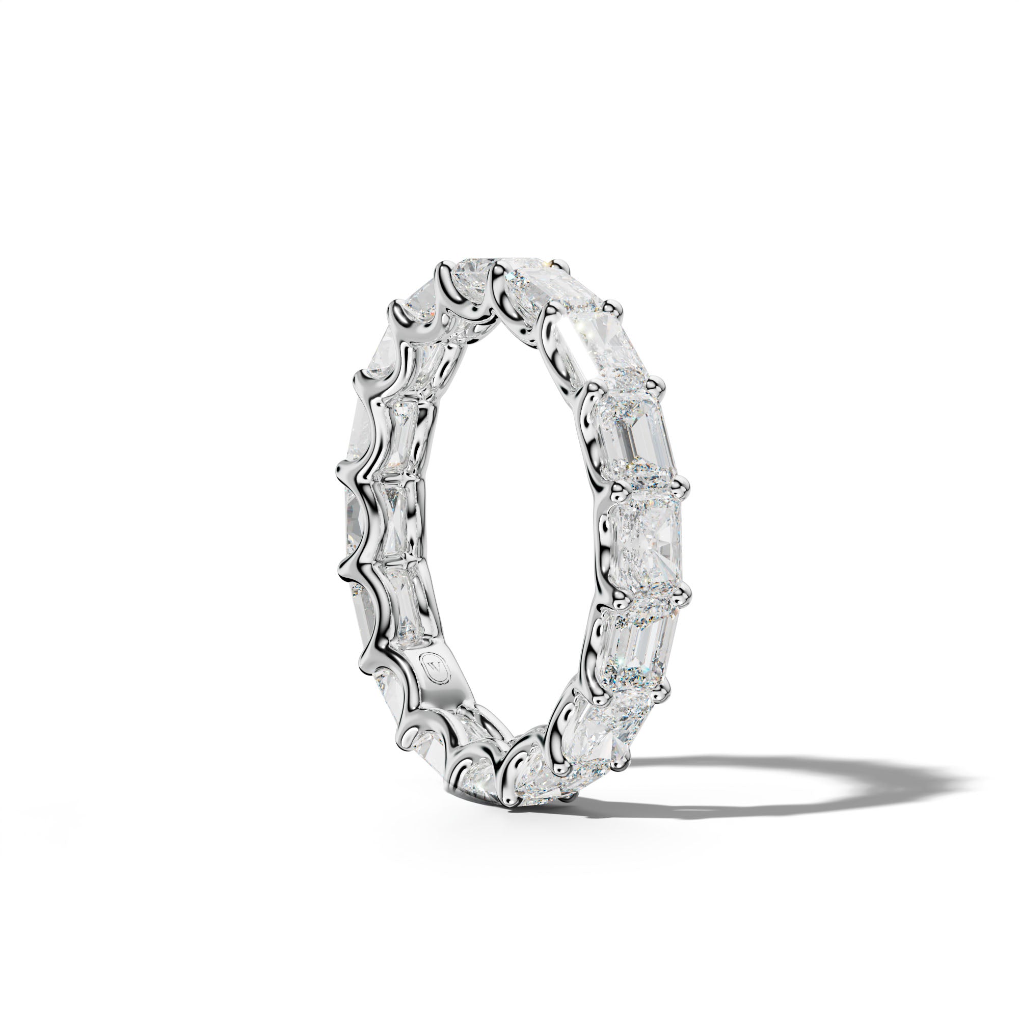 4.0 Carat East West Radiant and Emerald Diamond Eternity Band Shared Prong