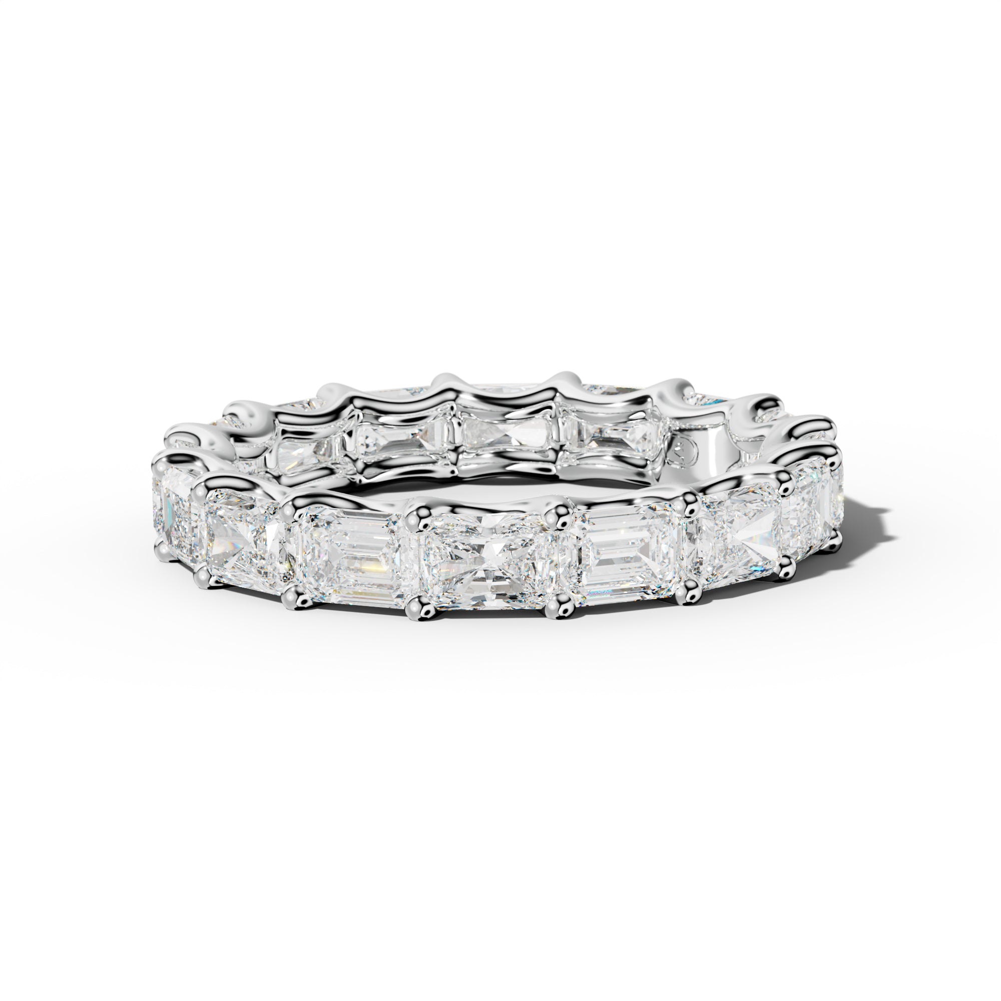 4.0 Carat East West Radiant and Emerald Diamond Eternity Band Shared Prong