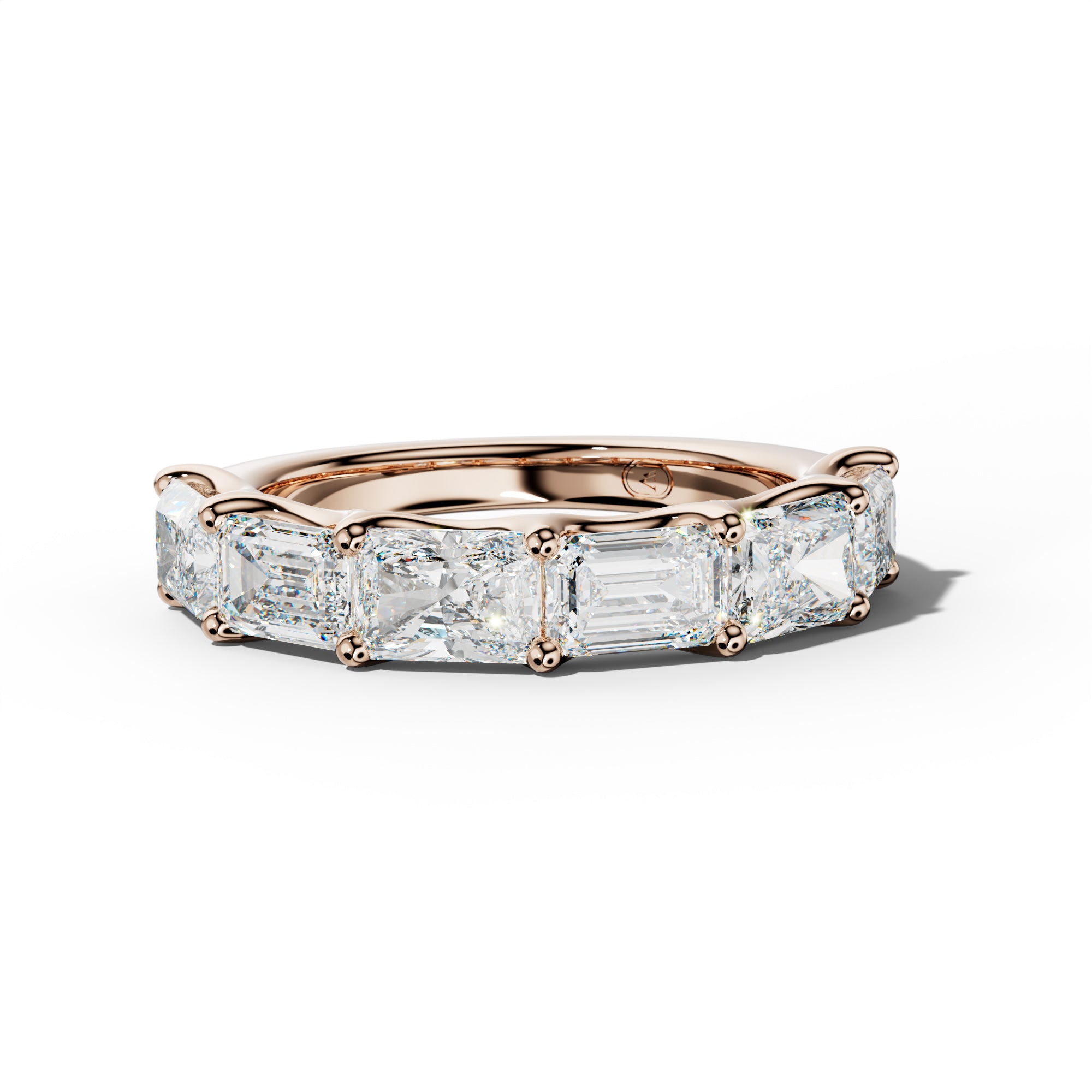 3.0 Carat East West Radiant and Emerald Diamond Half Anniversary Band Shared Prong