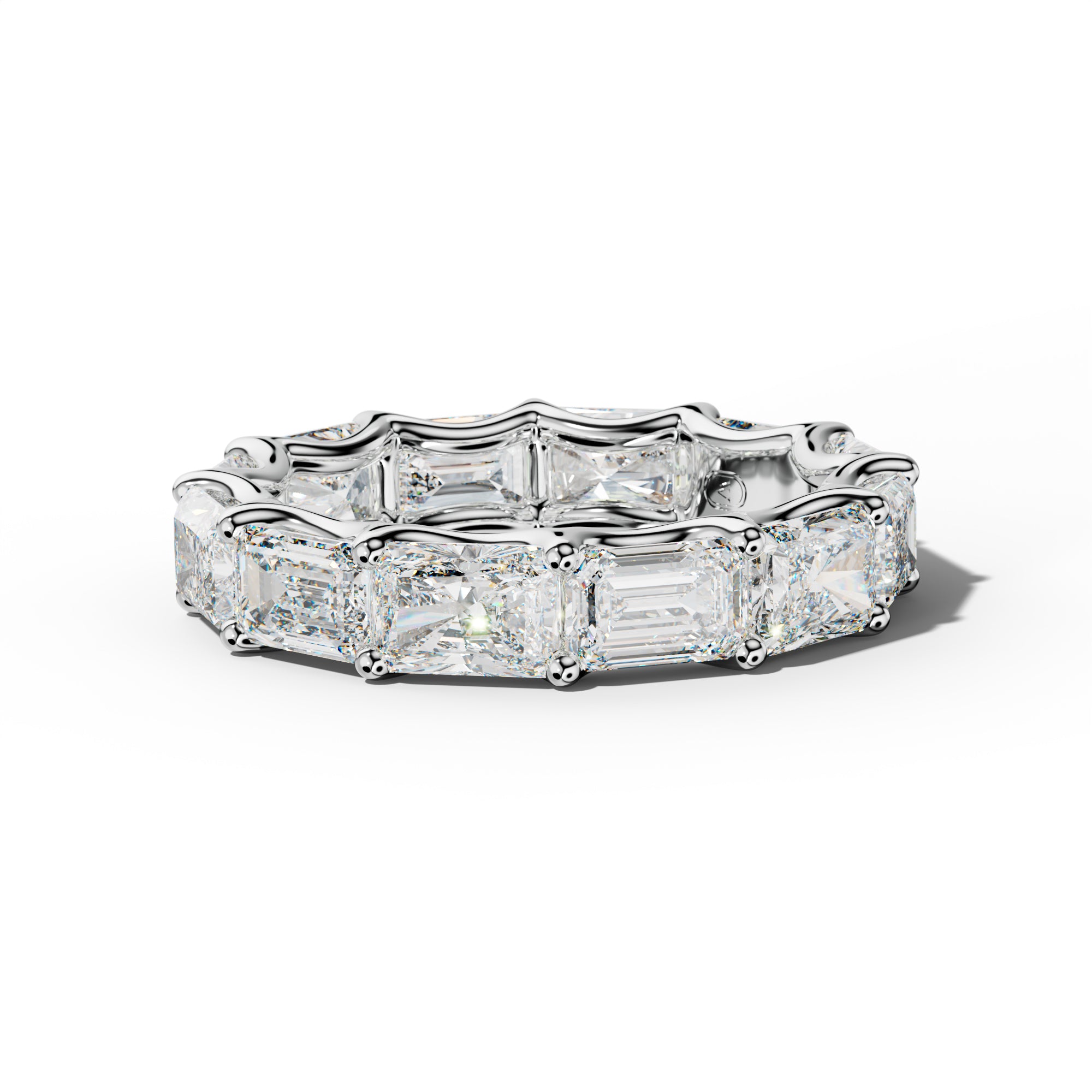 6.0 Carat East West Radiant and Emerald Diamond Eternity Band Shared Prong
