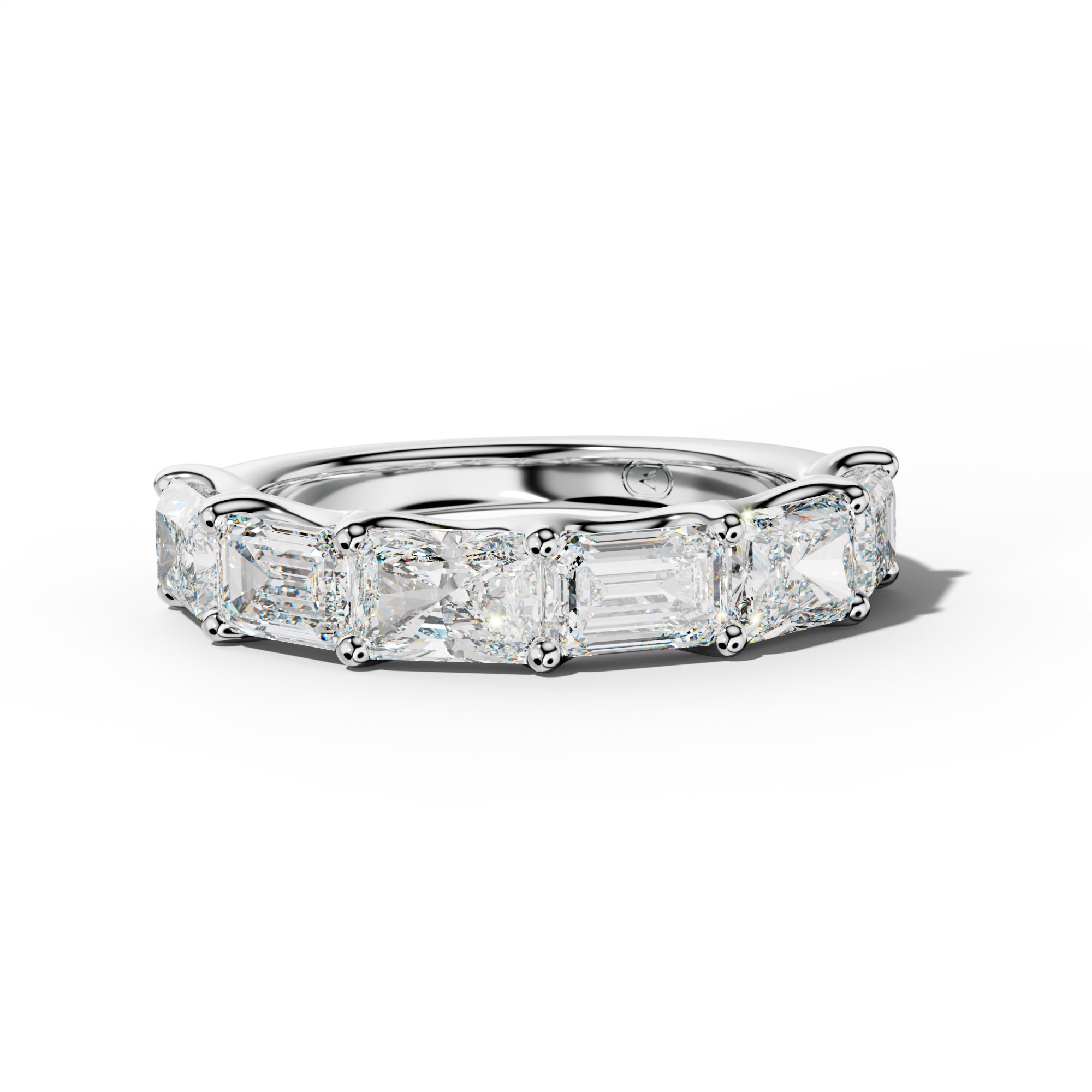 3.0 Carat East West Radiant and Emerald Diamond Half Anniversary Band Shared Prong