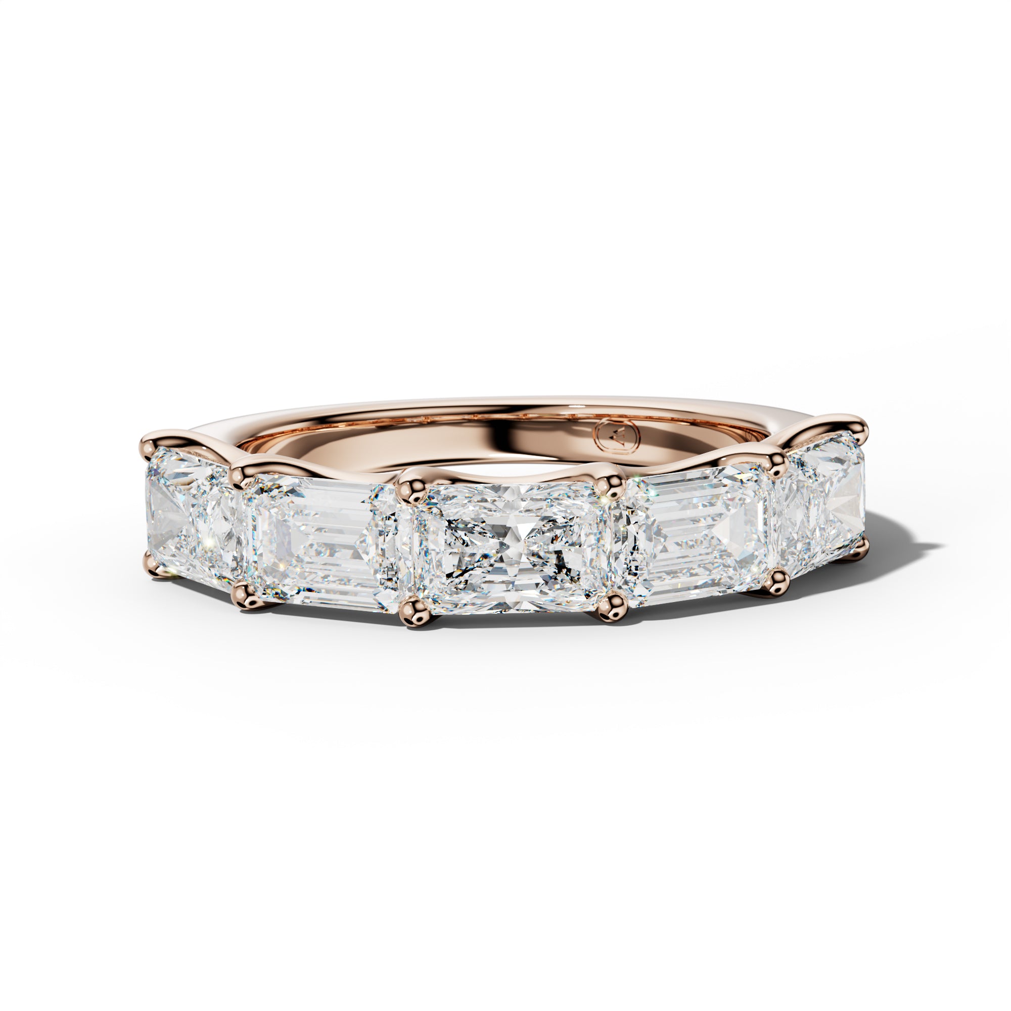 4.0 Carat East West Radiant and Emerald Diamond Half Anniversary Band Shared Prong