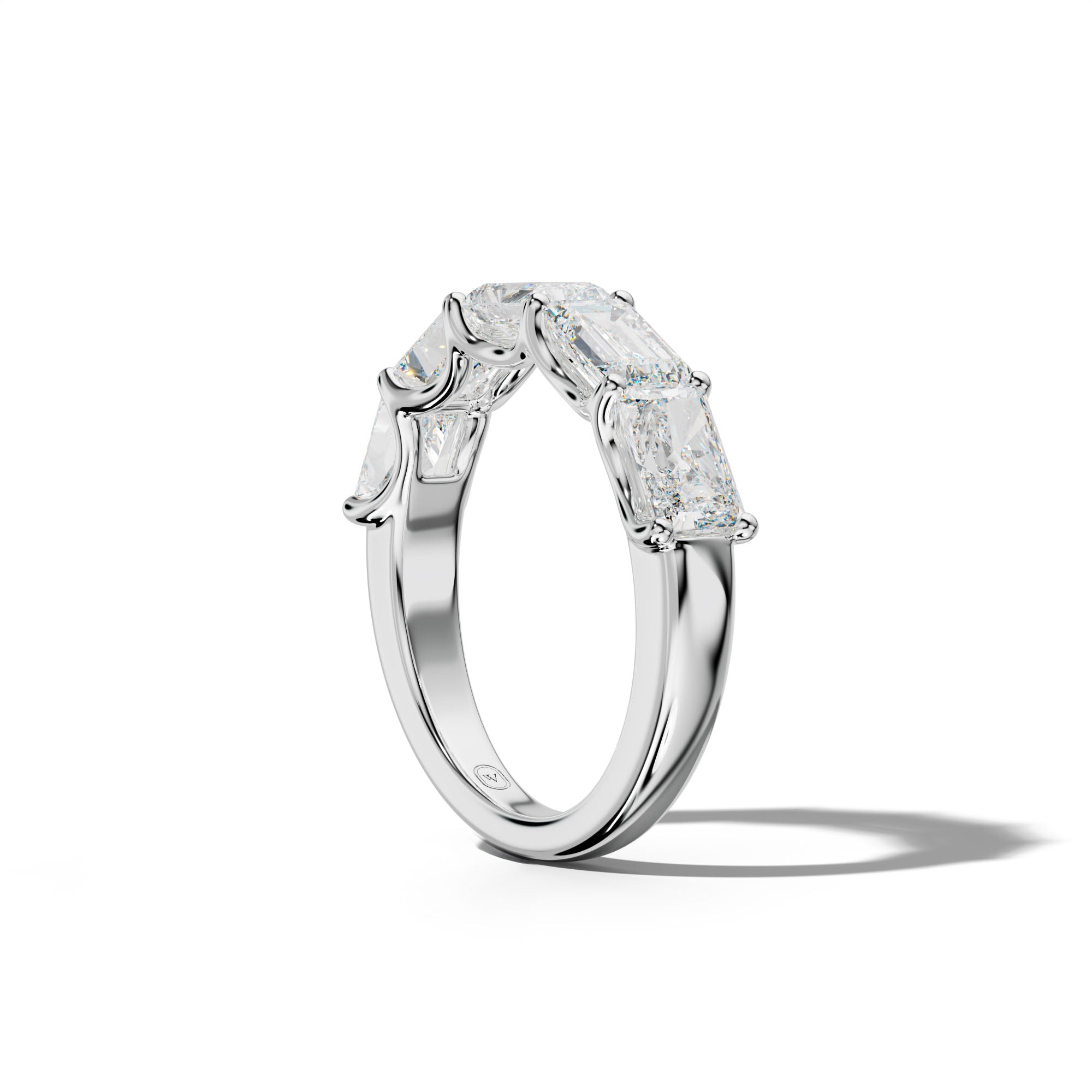 4.0 Carat East West Radiant and Emerald Diamond Half Anniversary Band Shared Prong