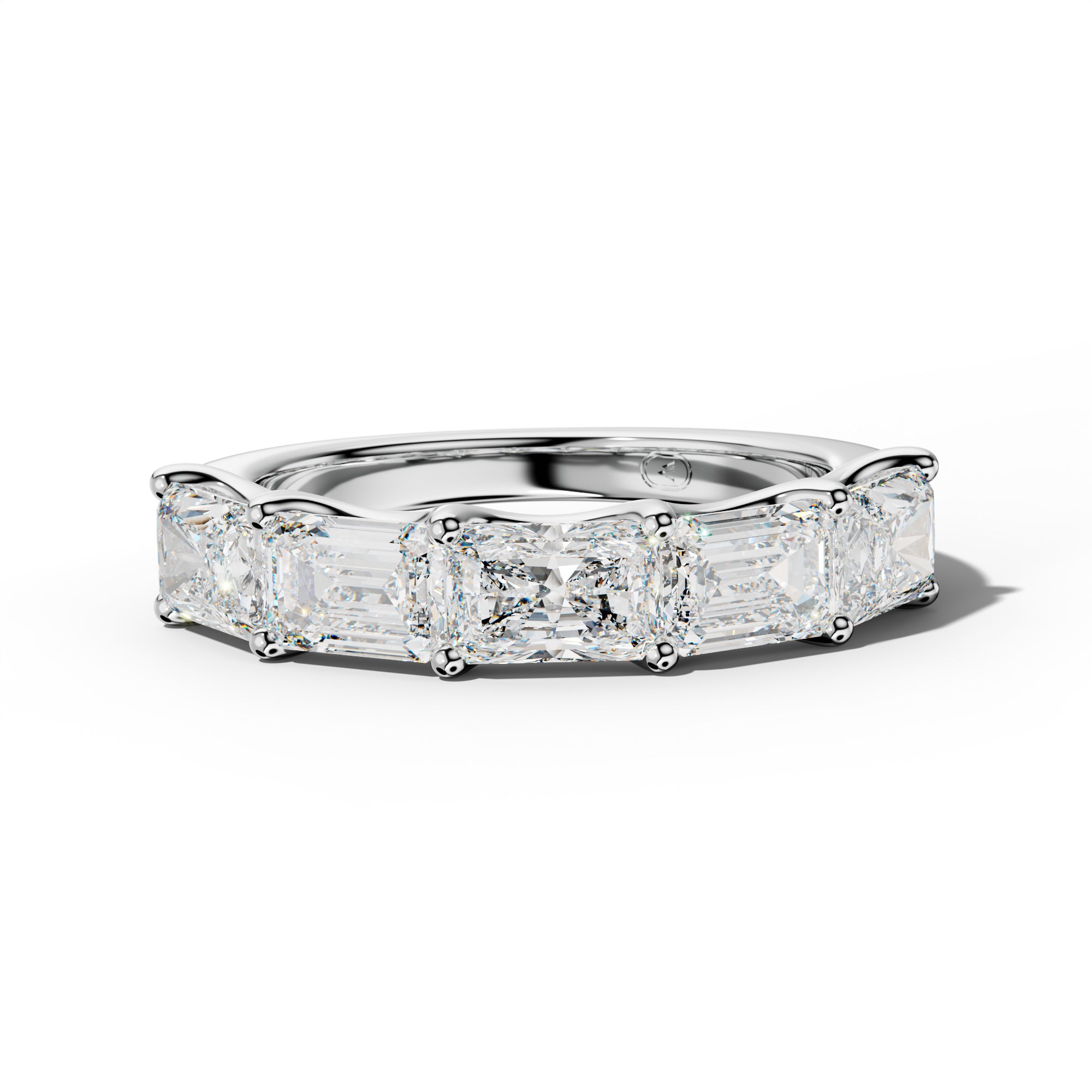 4.0 Carat East West Radiant and Emerald Diamond Half Anniversary Band Shared Prong