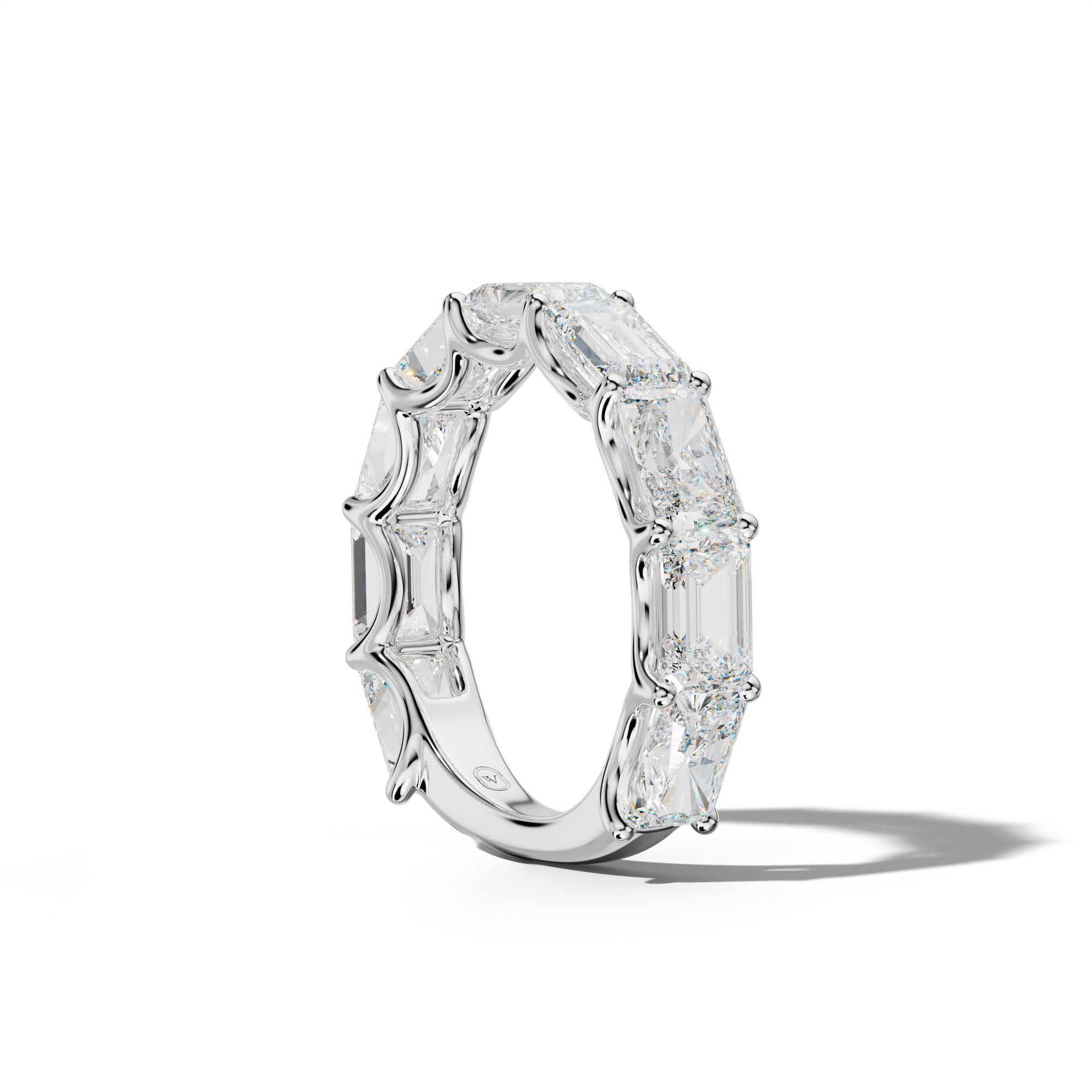 6.0 Carat East West Radiant and Emerald Diamond 3/4 Anniversary Band Shared Prong