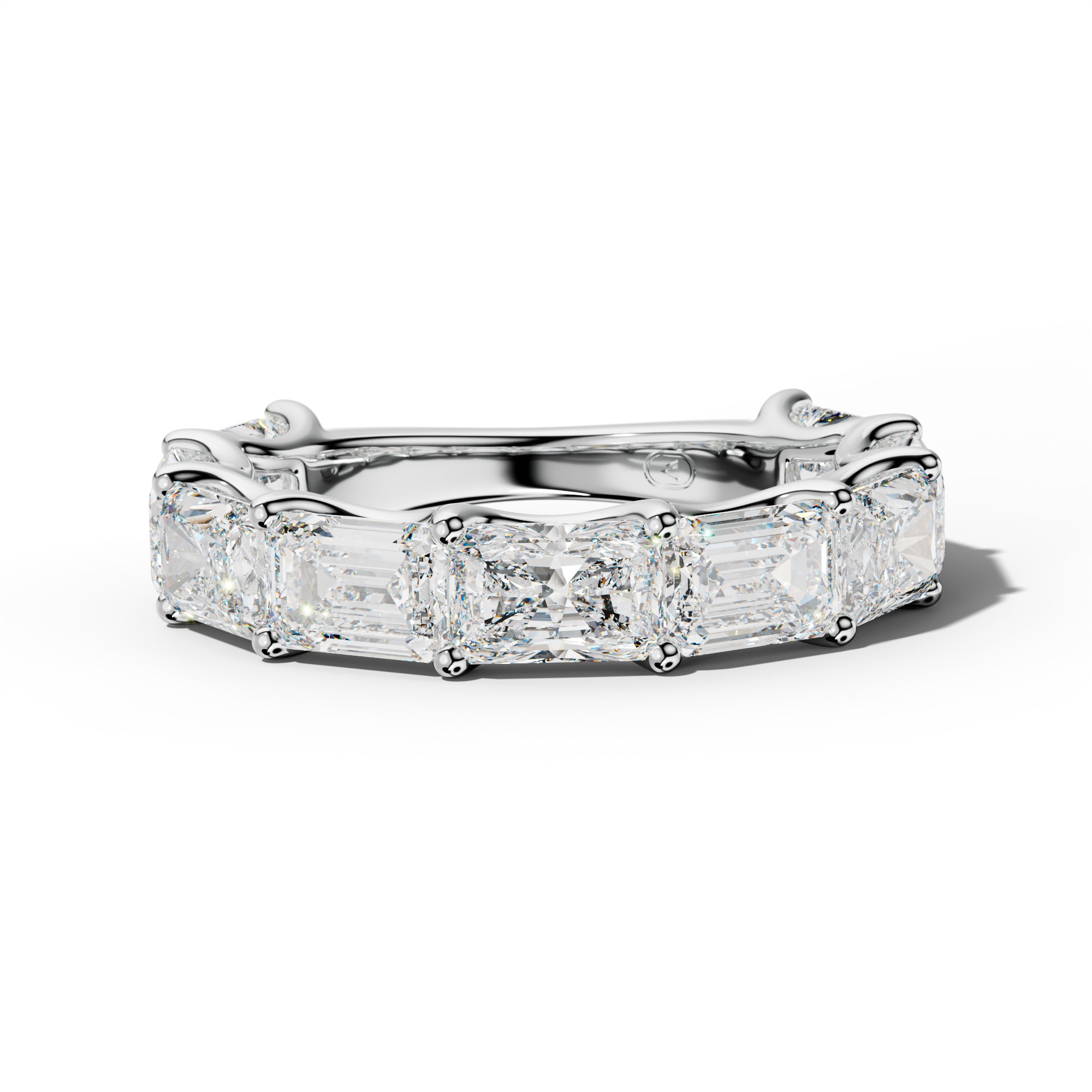 6.0 Carat East West Radiant and Emerald Diamond 3/4 Anniversary Band Shared Prong