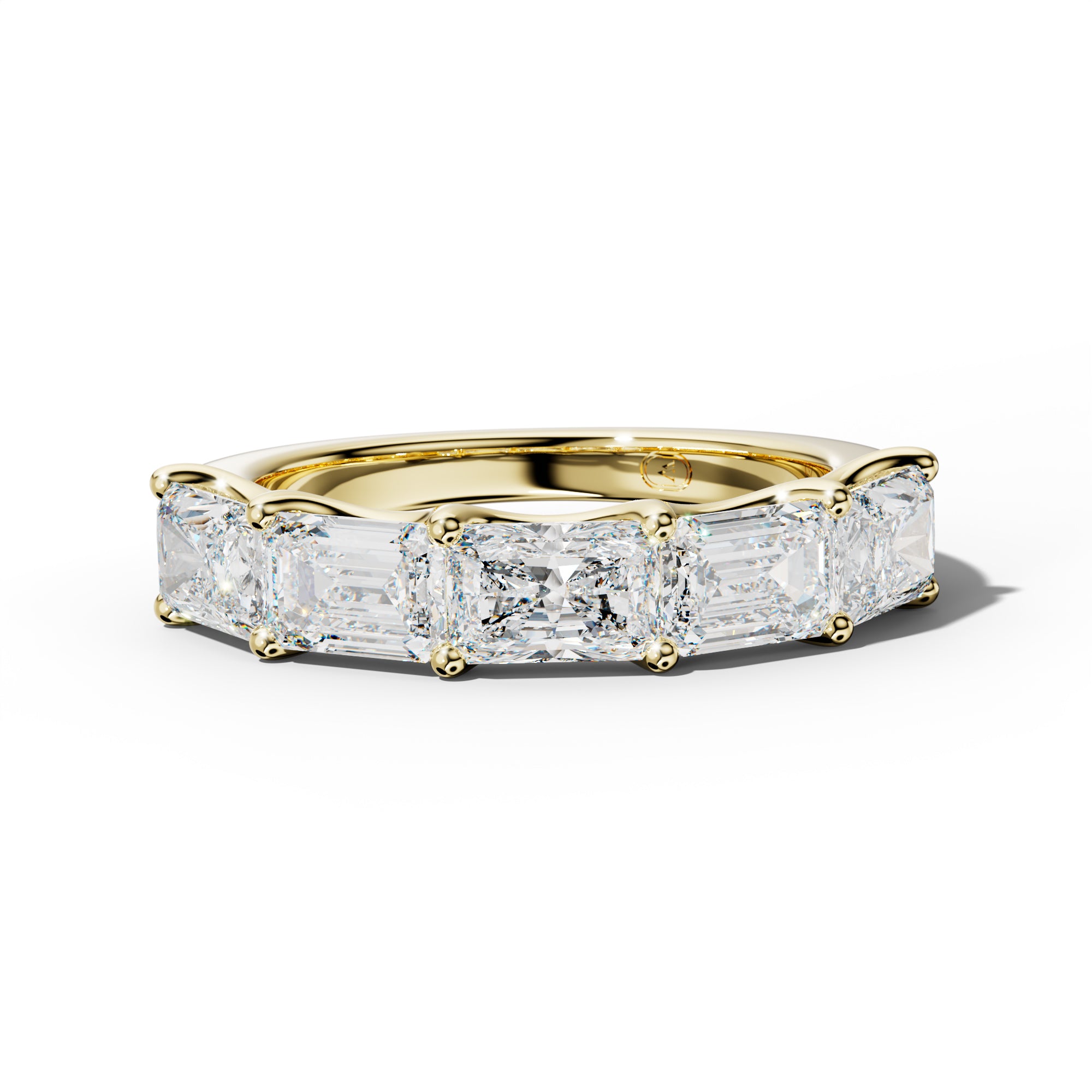 4.0 Carat East West Radiant and Emerald Diamond Half Anniversary Band Shared Prong
