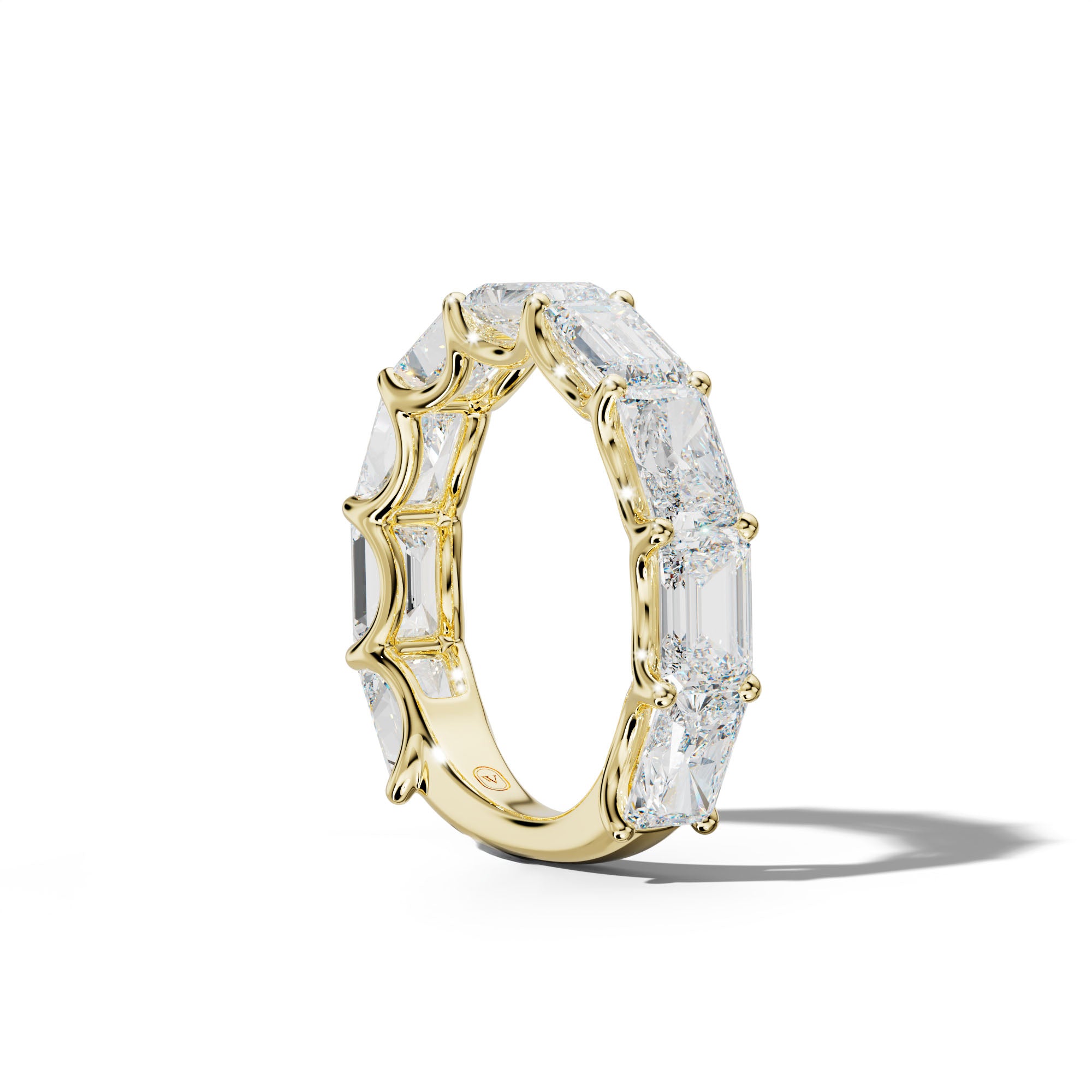 6.0 Carat East West Radiant and Emerald Diamond 3/4 Anniversary Band Shared Prong