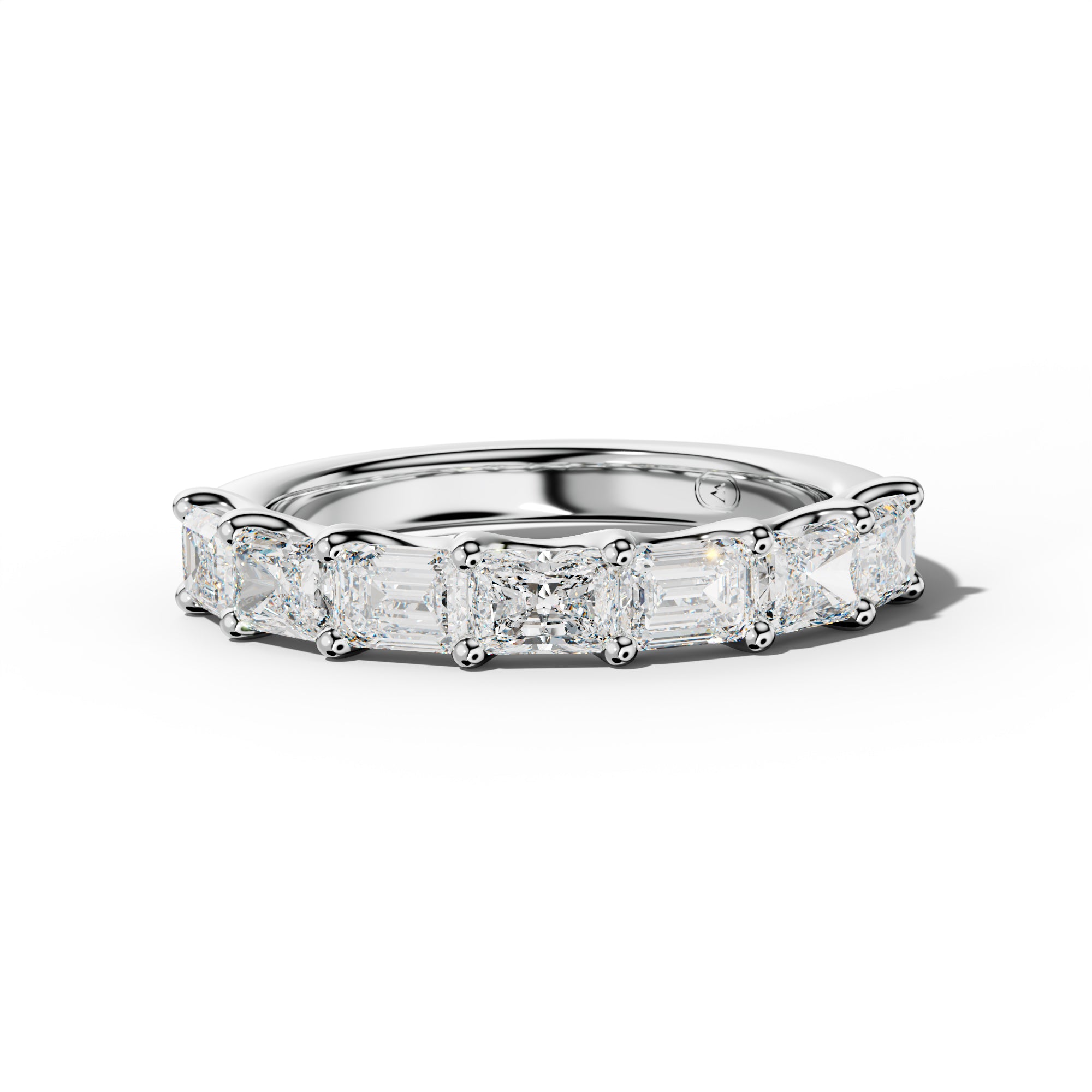2.0 Carat East West Radiant and Emerald Diamond Half Anniversary Band Shared Prong