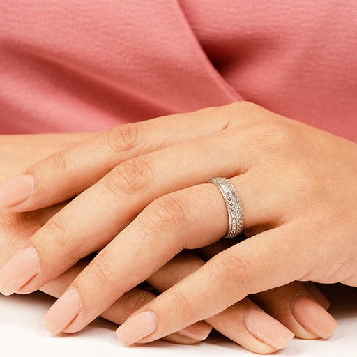 1.54 ct. Round Diamond Milgrain Accent Wedding Band-VIRABYANI