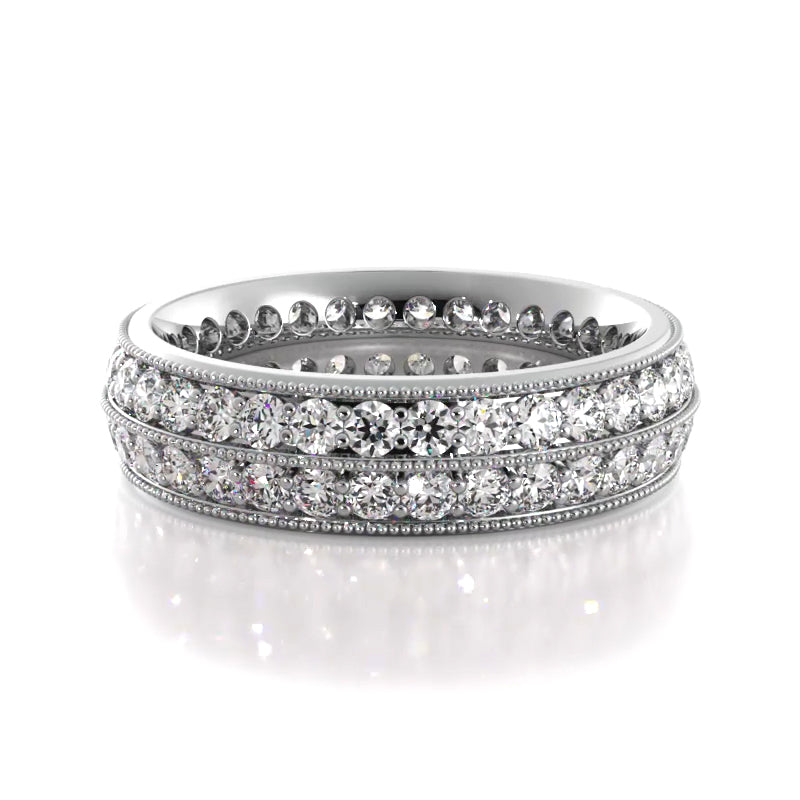 1.54 ct. Round Diamond Milgrain Accent Wedding Band-VIRABYANI