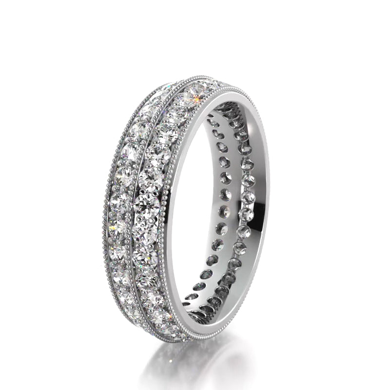 1.54 ct. Round Diamond Milgrain Accent Wedding Band-VIRABYANI