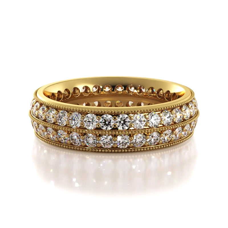 1.54 ct. Round Diamond Milgrain Accent Wedding Band-VIRABYANI