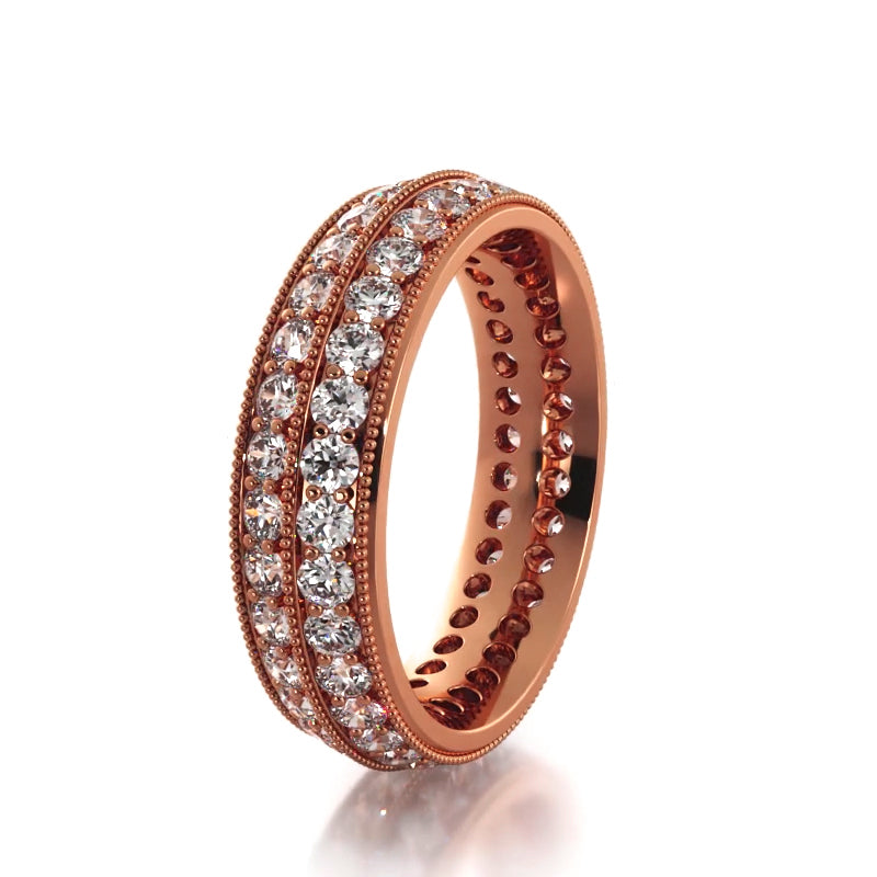 1.54 ct. Round Diamond Milgrain Accent Wedding Band-VIRABYANI