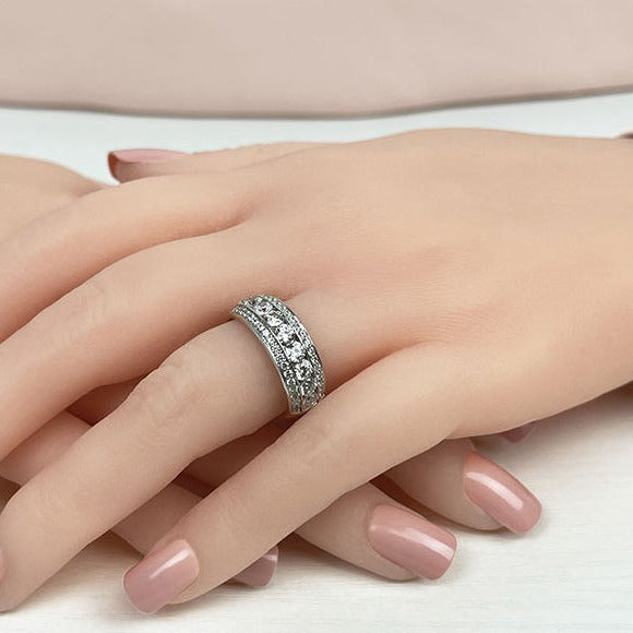 1.30 ct Round Diamond Three Row Wedding Band-VIRABYANI