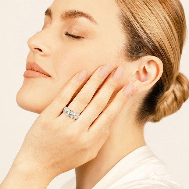 1.30 ct Round Diamond Three Row Wedding Band-VIRABYANI