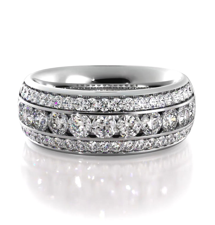 1.30 ct Round Diamond Three Row Wedding Band-VIRABYANI