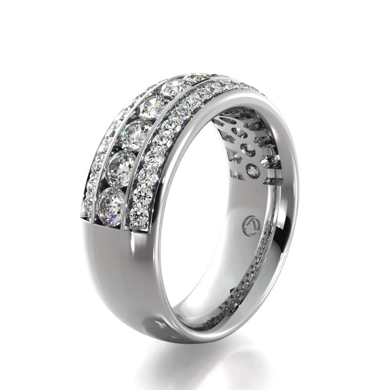 1.30 ct Round Diamond Three Row Wedding Band-VIRABYANI