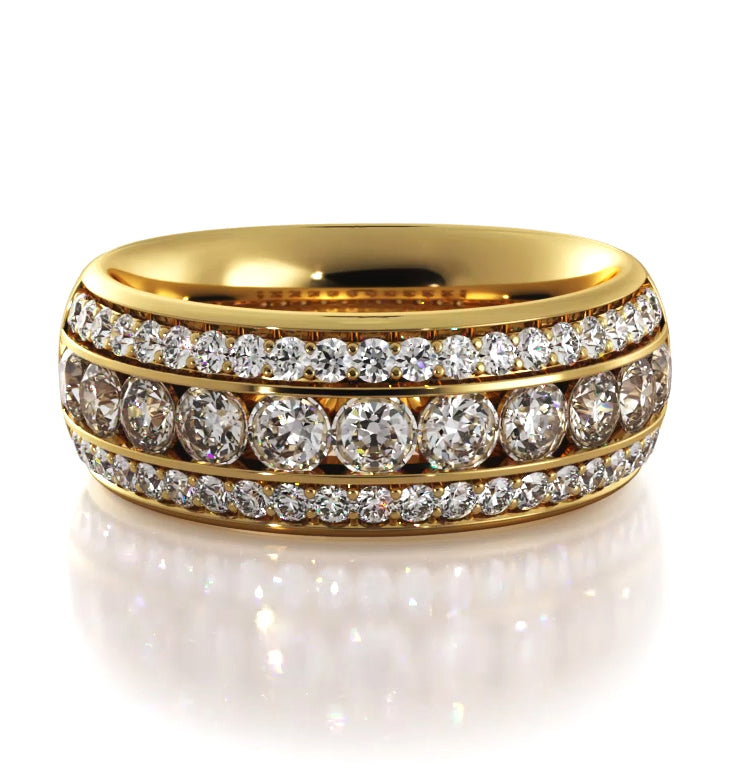 1.30 ct Round Diamond Three Row Wedding Band-VIRABYANI