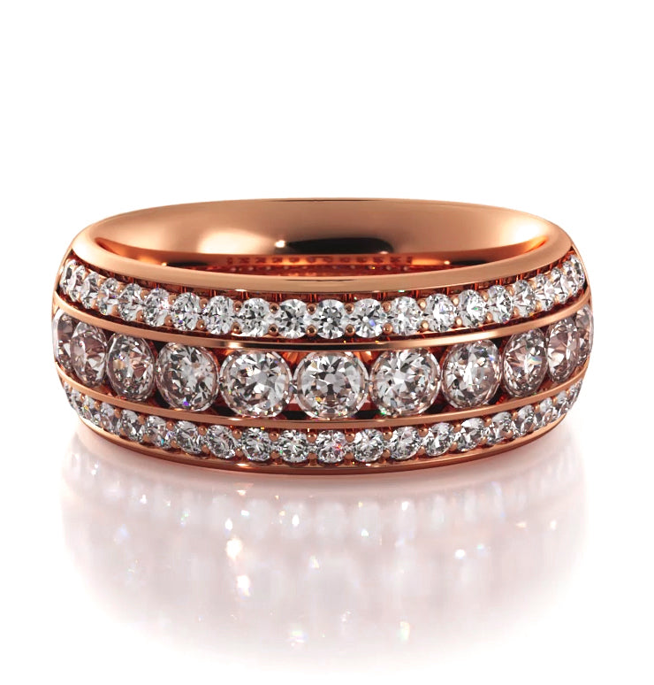 1.30 ct Round Diamond Three Row Wedding Band-VIRABYANI