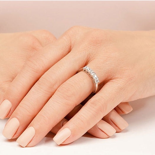 1.00 ct. Princess Diamond Five Stone Wedding Band-VIRABYANI