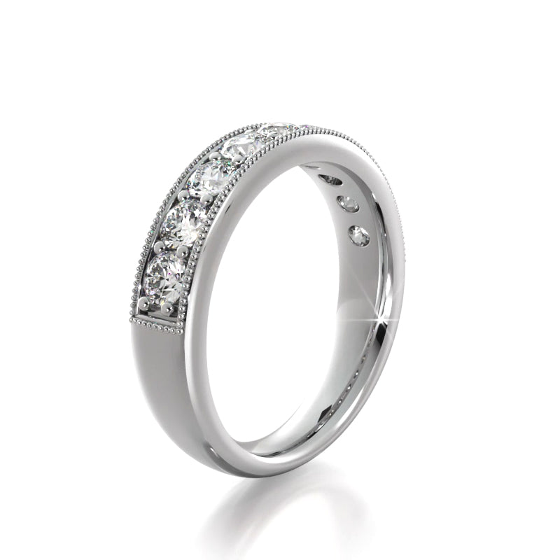 1.0 ct Round Diamond Milgrain Accent Wedding Band-VIRABYANI