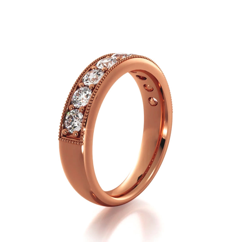 1.0 ct Round Diamond Milgrain Accent Wedding Band-VIRABYANI