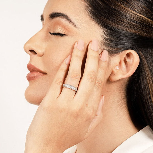 0.55 ct. Round Diamond Three Row Wedding Band-VIRABYANI