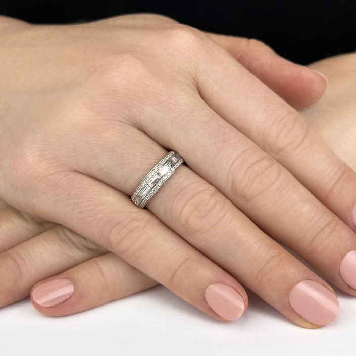 0.88 ct Round And Baguette Diamond Wedding Band-VIRABYANI